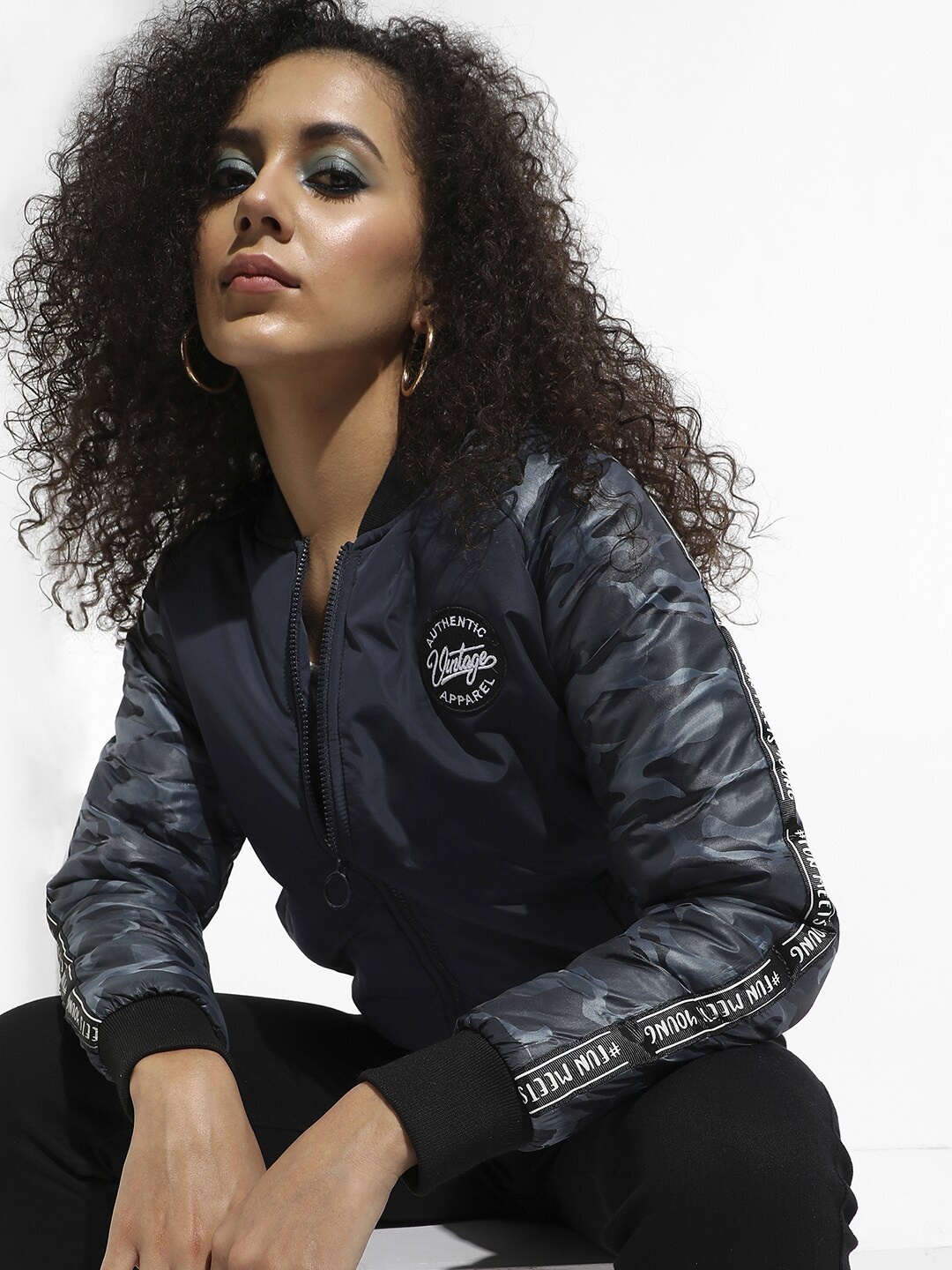 

Campus Sutra Windcheater Mock Collar Bomber Jacket, Blue