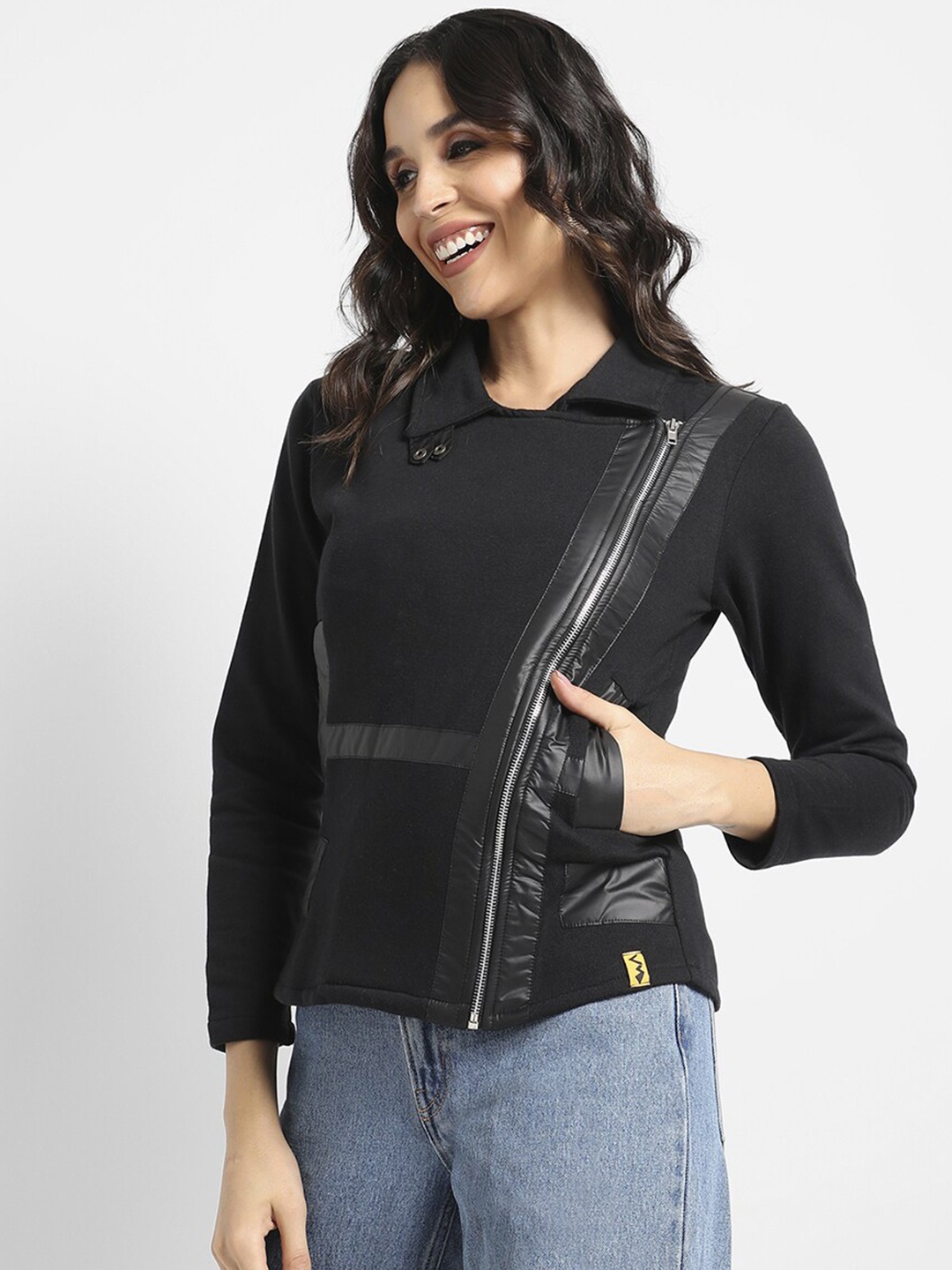 

Campus Sutra Windcheater Biker Jacket, Black