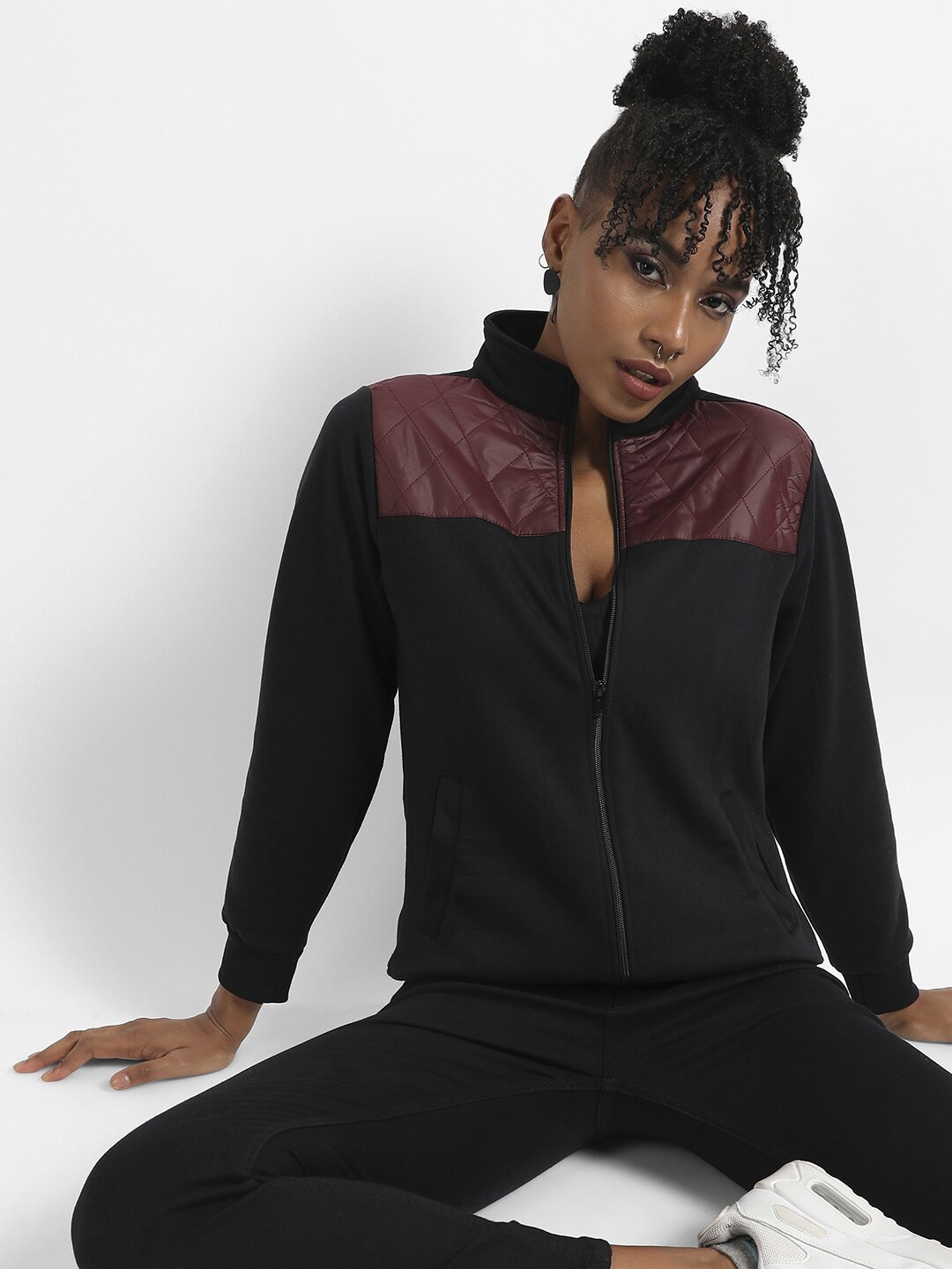 

Campus Sutra Colourblocked Stand Collar Windcheater Bomber Jacket, Multi