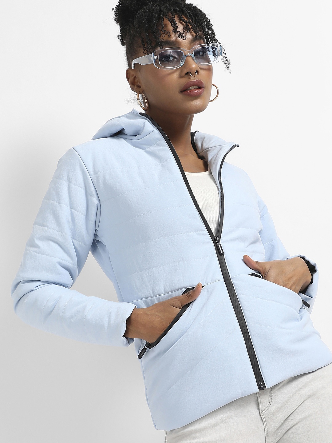 

Campus Sutra Windcheater Hooded Padded Jacket, Blue