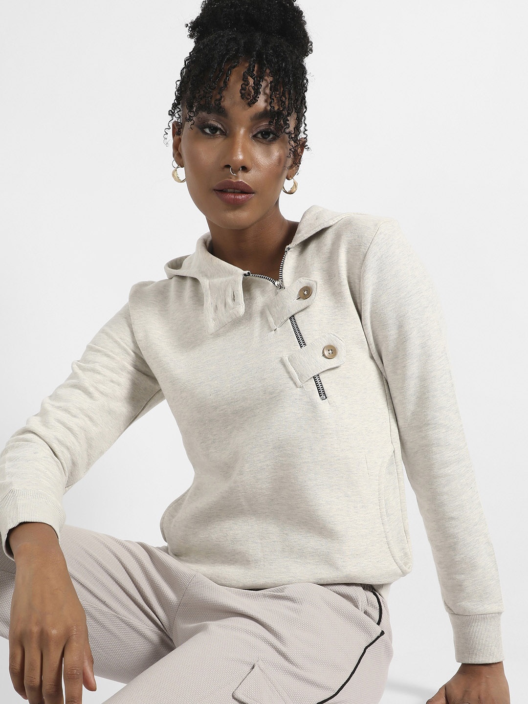 

Campus Sutra Hooded Long Sleeve Sweatshirt, Grey