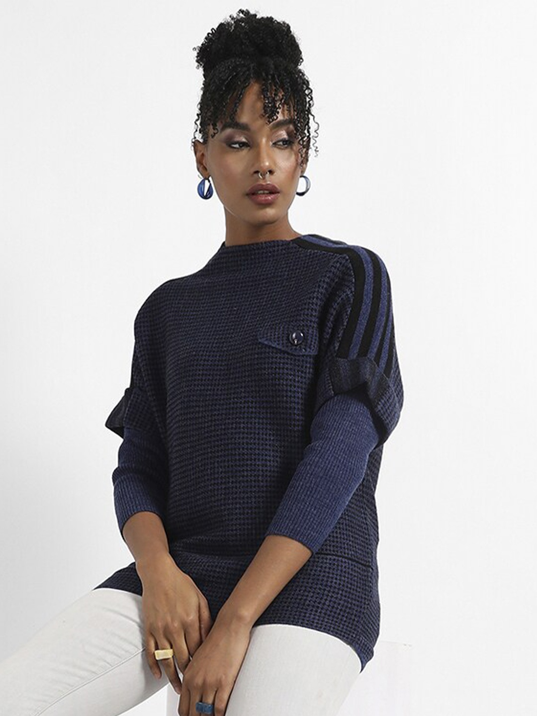 

Campus Sutra Women Speckled Pullover, Navy blue