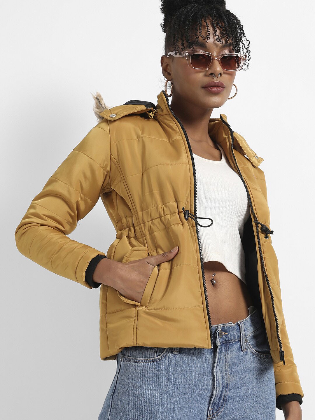 

Campus Sutra Women Yellow Windcheater Outdoor Padded Jacket