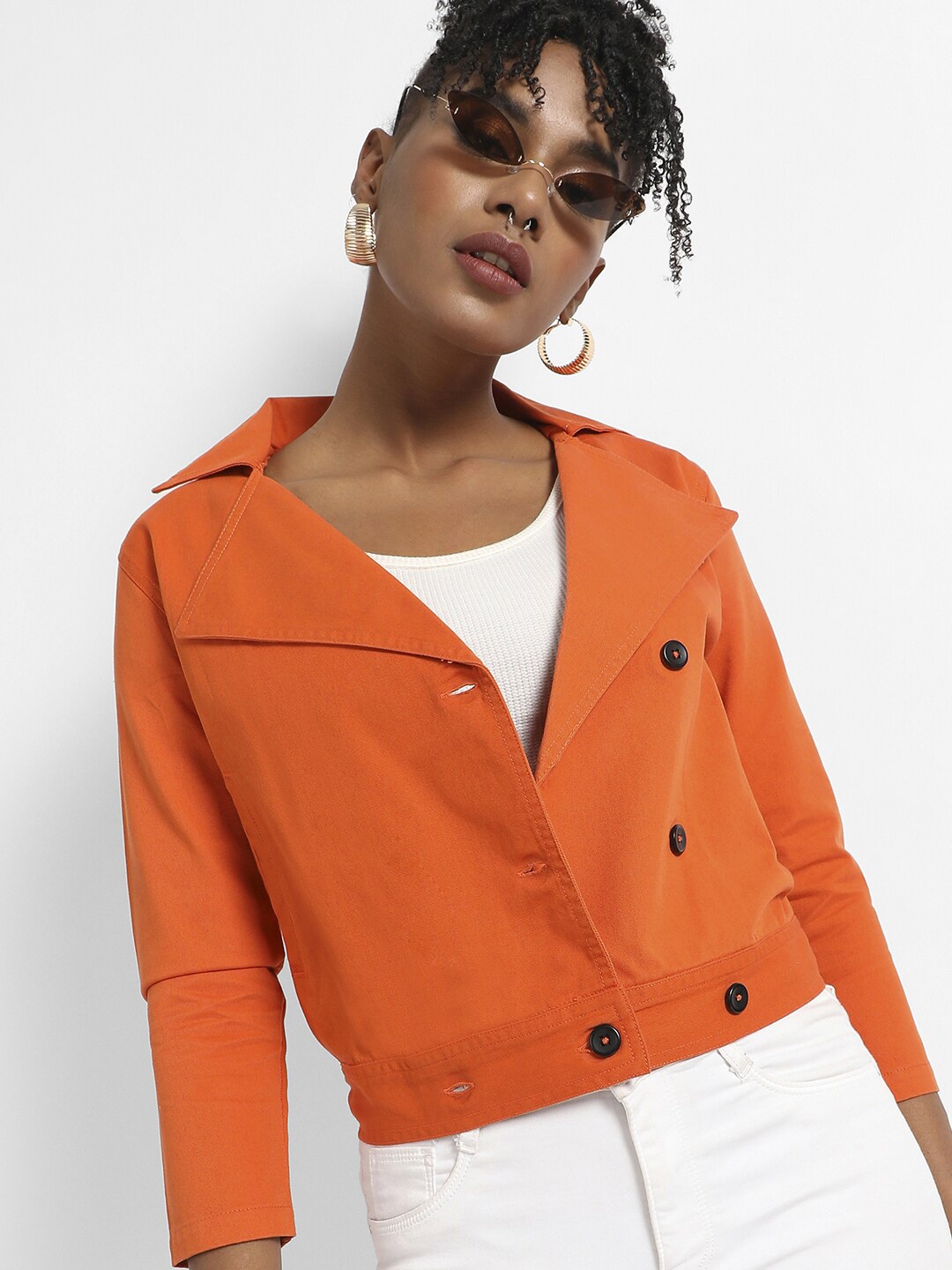 

Campus Sutra Windcheater Lapel Collar Denim Jacket, Orange