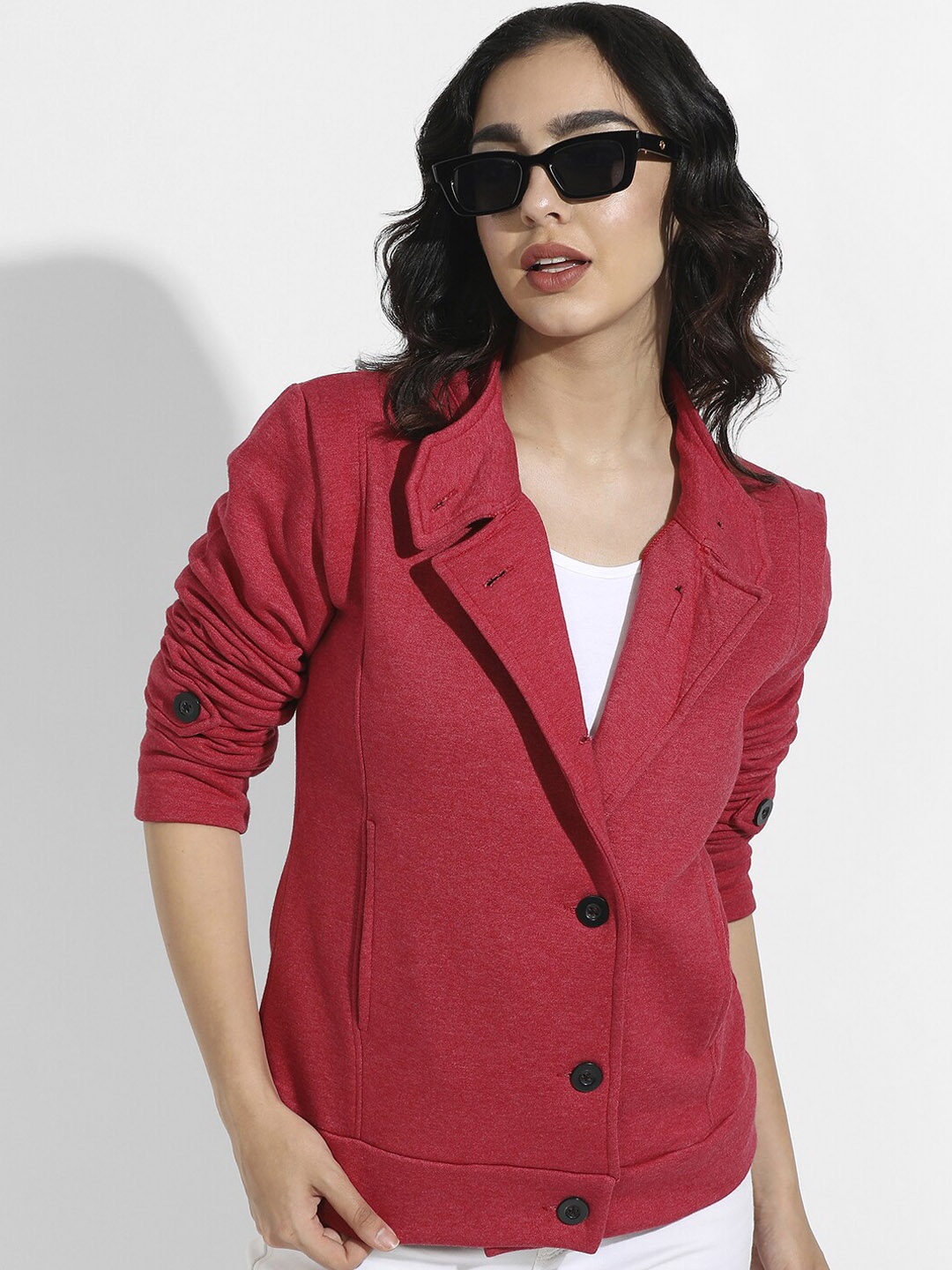

Campus Sutra Women Red Windcheater Crop Outdoor Tailored Jacket