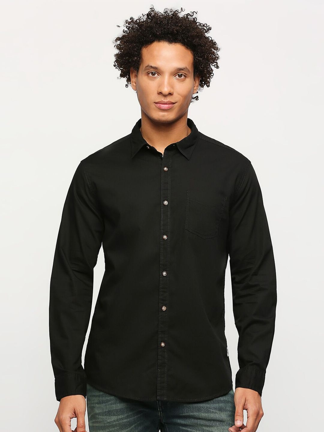 

BEAT LONDON by PEPE JEANS Slim Fit Spread Collar Pure Cotton Casual Shirt, Black
