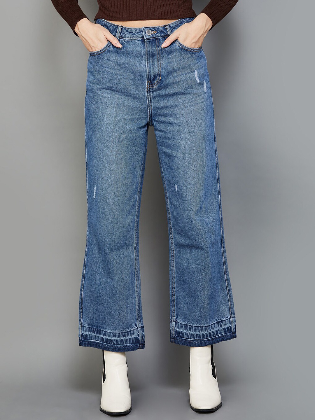 

Ginger by Lifestyle Women Mildly Distressed Heavy Fade Wide Leg Jeans, Blue