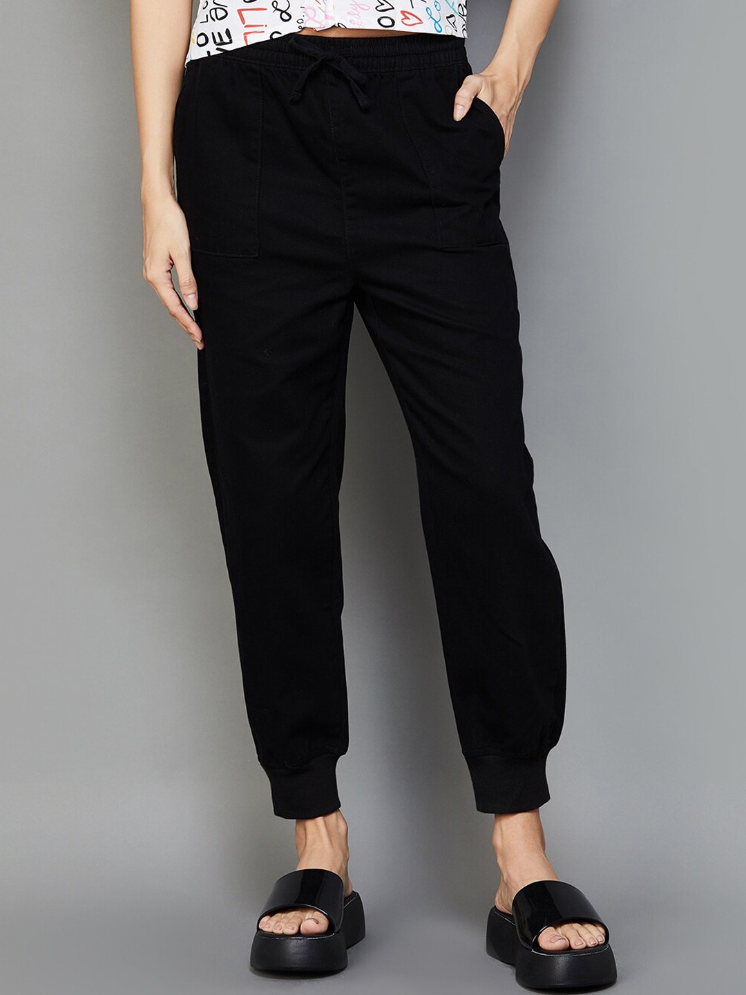 

Ginger by Lifestyle Women Mid-Rise Pure Cotton Joggers, Black