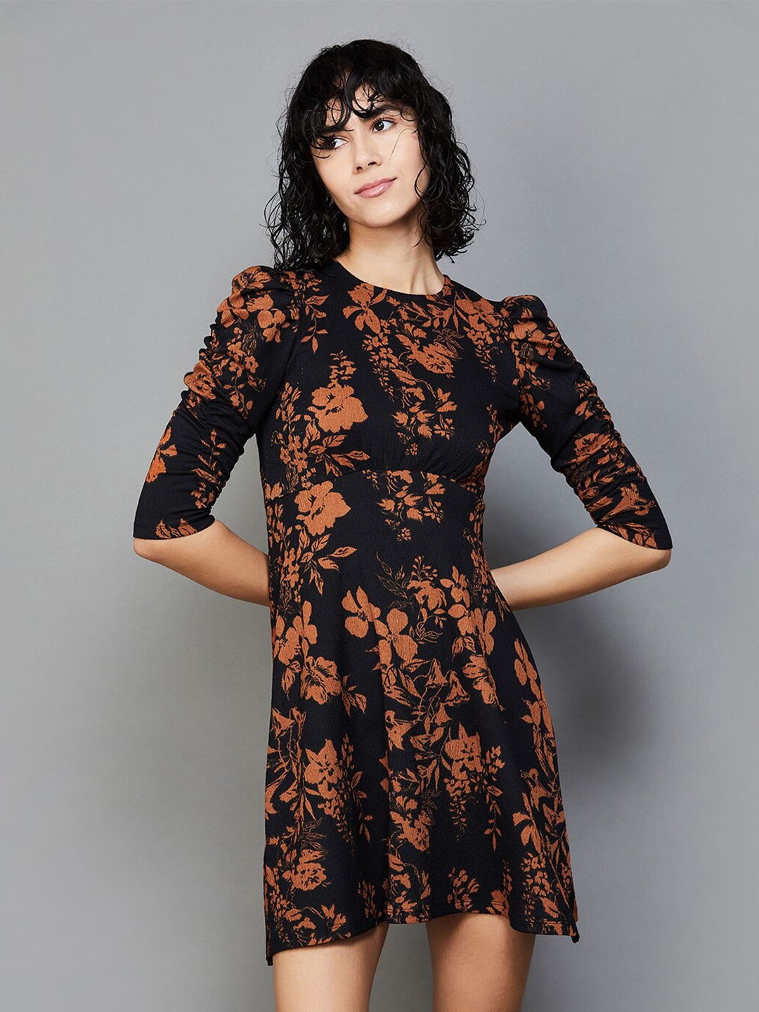 

Ginger by Lifestyle Floral Printed A-Line Dress, Black