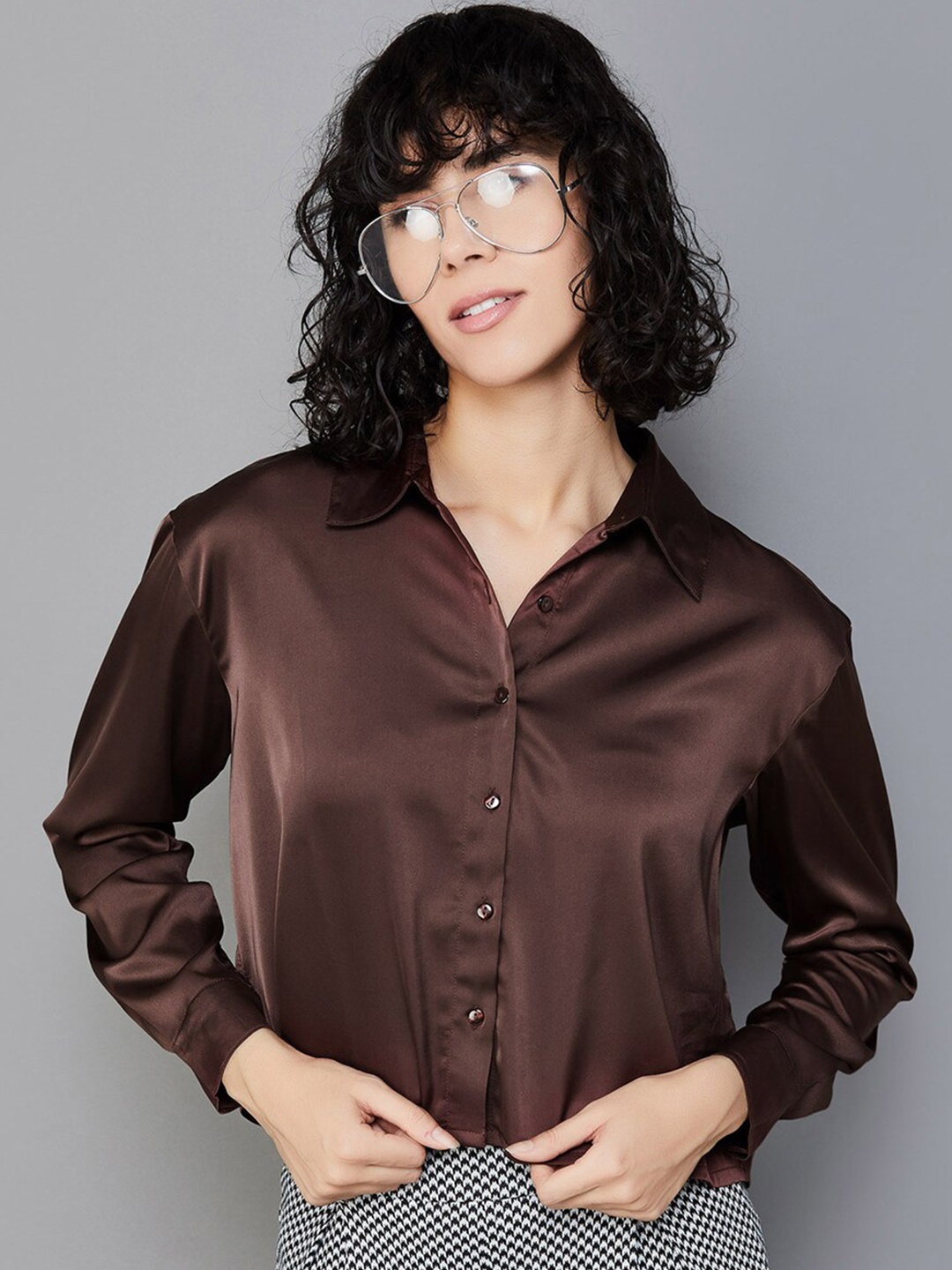 

Ginger by Lifestyle Cuffed Sleeves Shirt Style Top, Brown