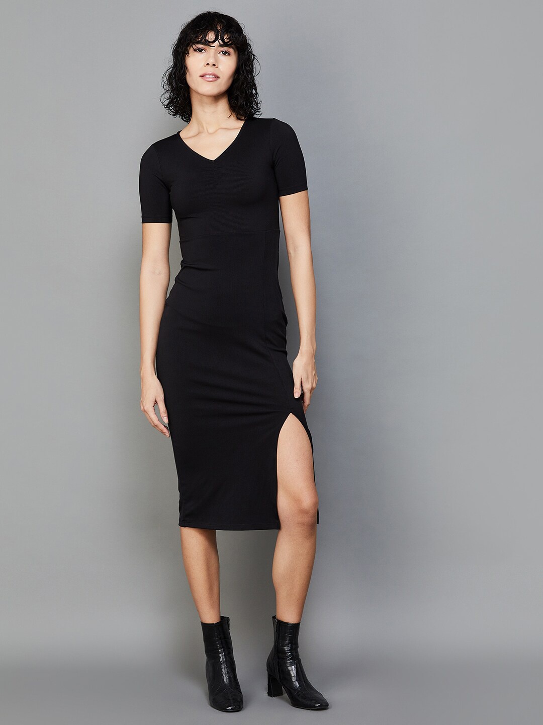 

Ginger by Lifestyle V-Neck Sheath Midi Dress, Black