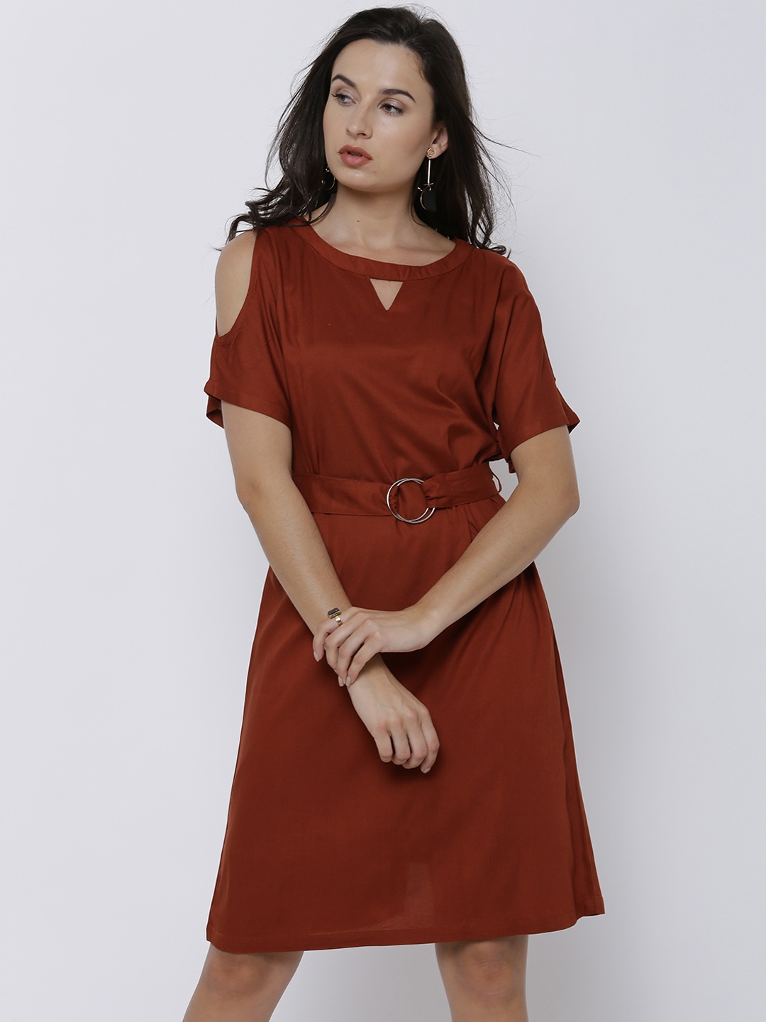 

Tokyo Talkies Women Rust Solid A-line Dress