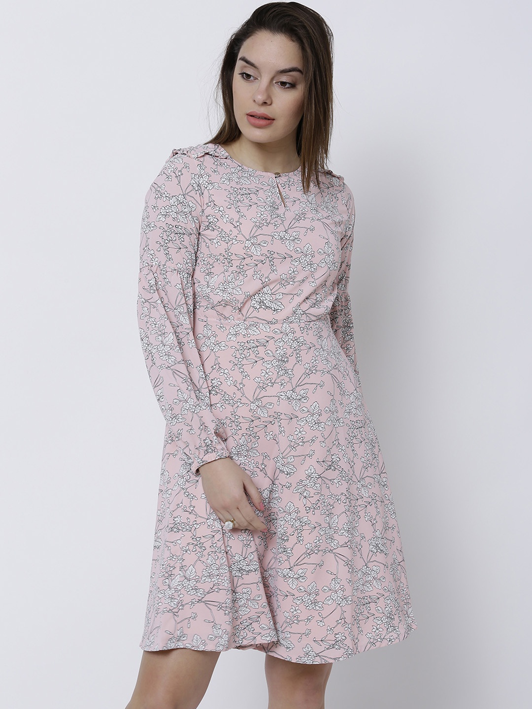 

Tokyo Talkies Women Peach-Coloured Printed Fit and Flare Dress