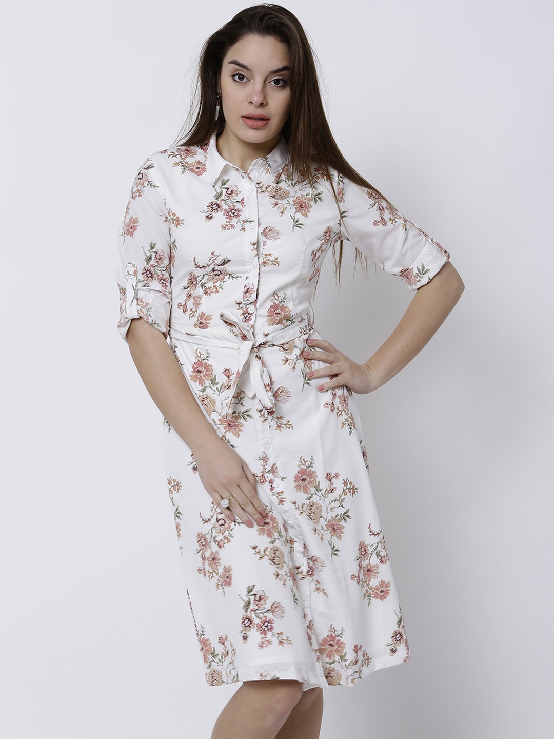 

Tokyo Talkies Women Off-White Printed Shirt Dress