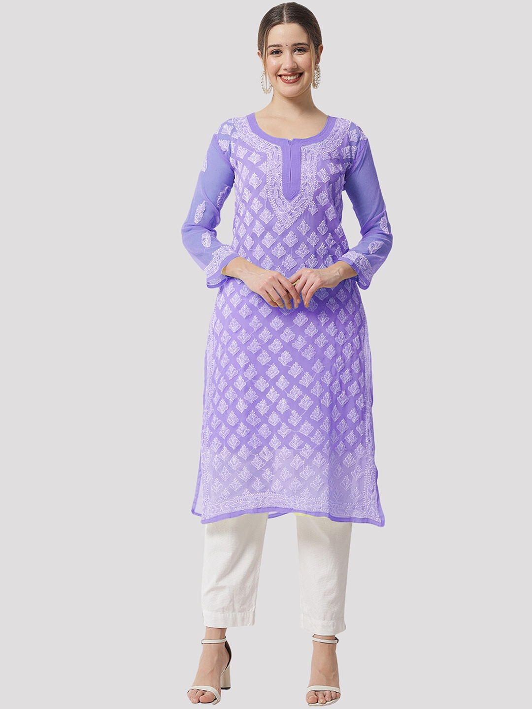 

Ethnava Ethnic Motifs Embroidered Kurta With Slip, Purple