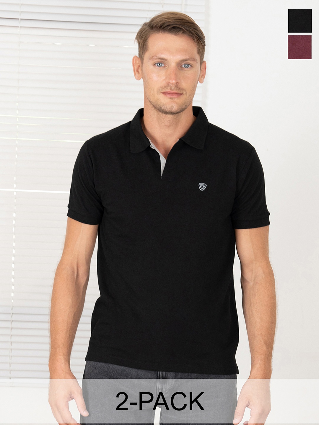 

Lux Cozi Pack Of 2 Polo Collar Cotton Casual T-shirts, Coffee brown