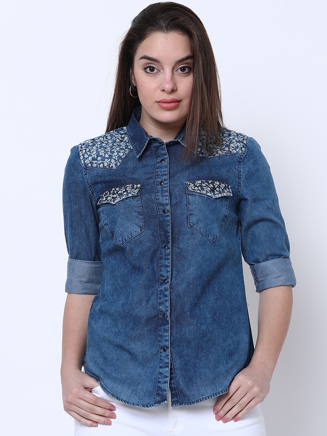 

Tokyo Talkies Women Navy Blue Regular Fit Solid Casual Shirt