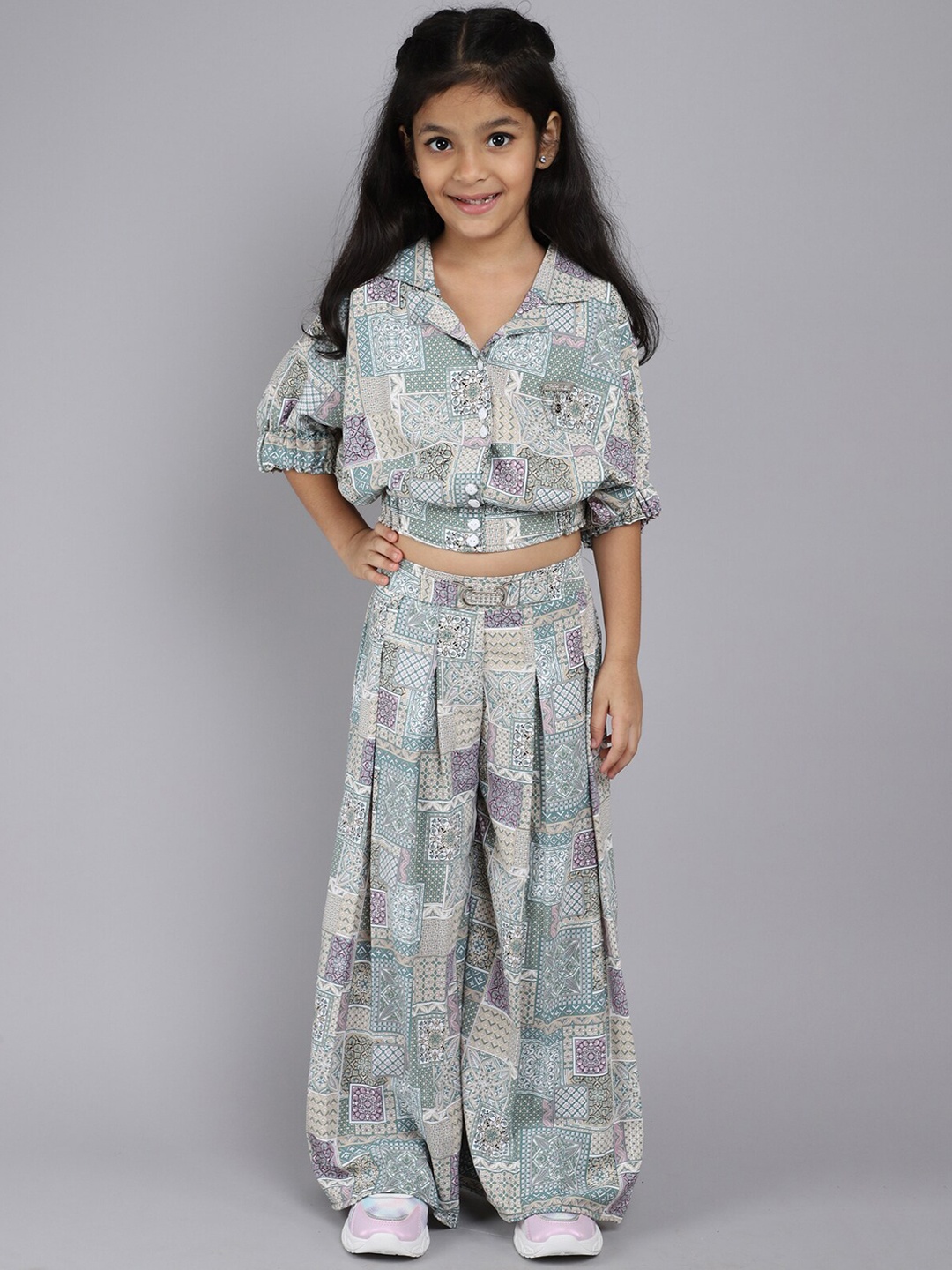 

Little Angels Girls Printed Top & Palazzo, Green