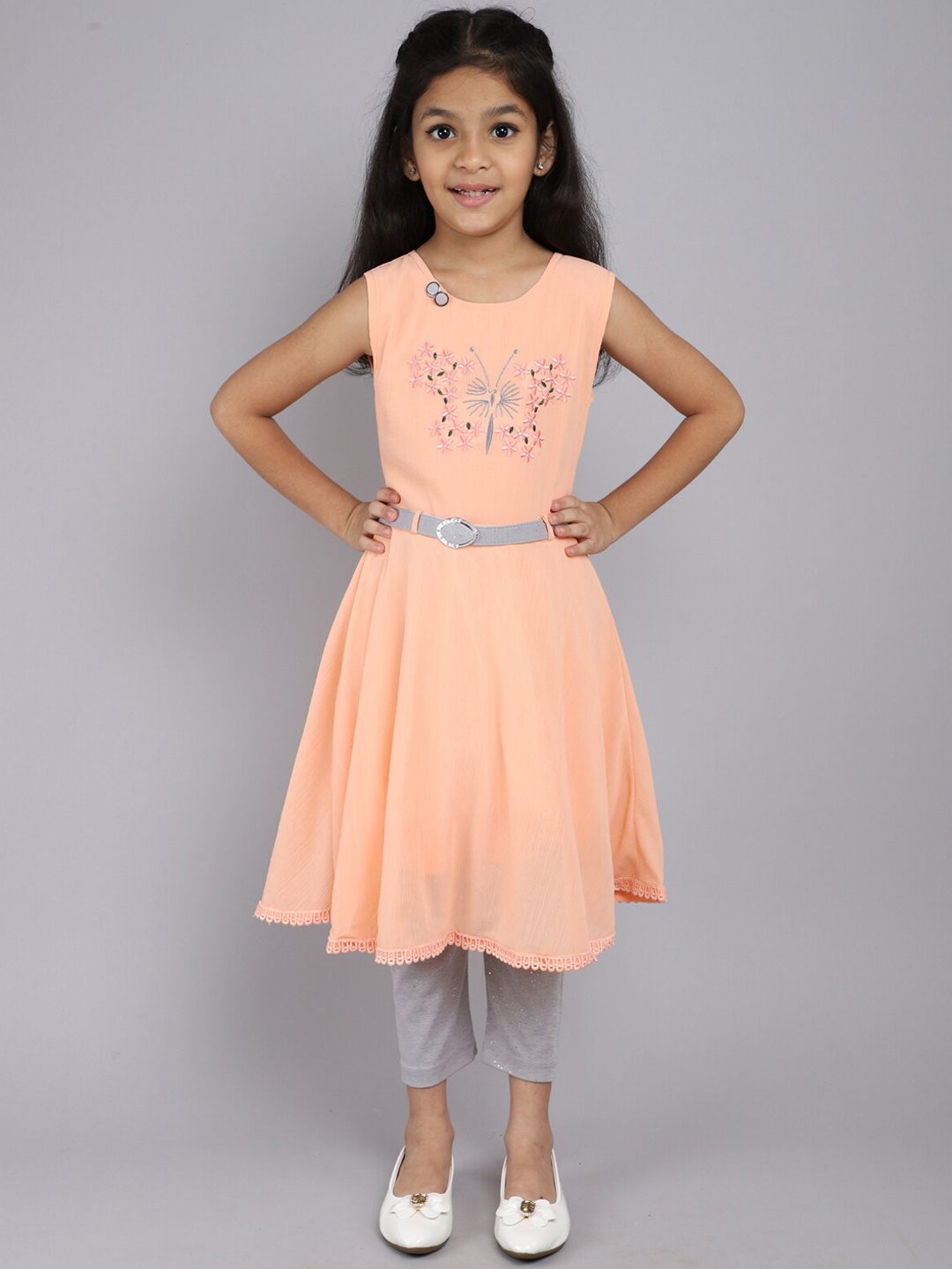

Little Angels Embroidered Dress & Capris Set, Peach