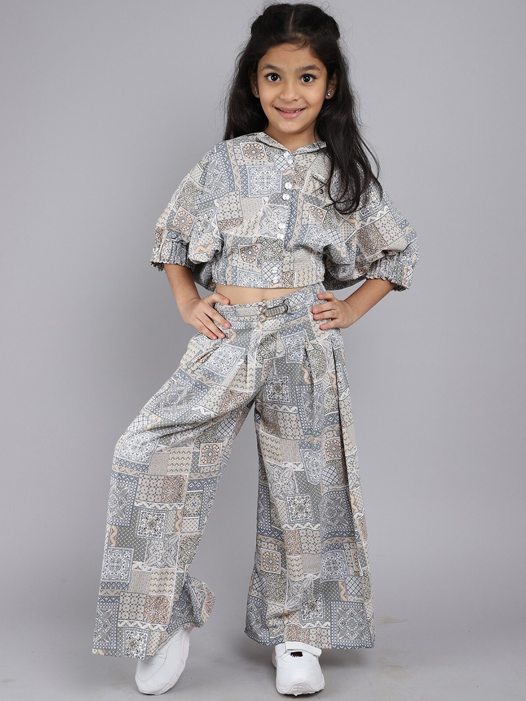 

Little Angels Girls Printed Top & Palazzo, Grey