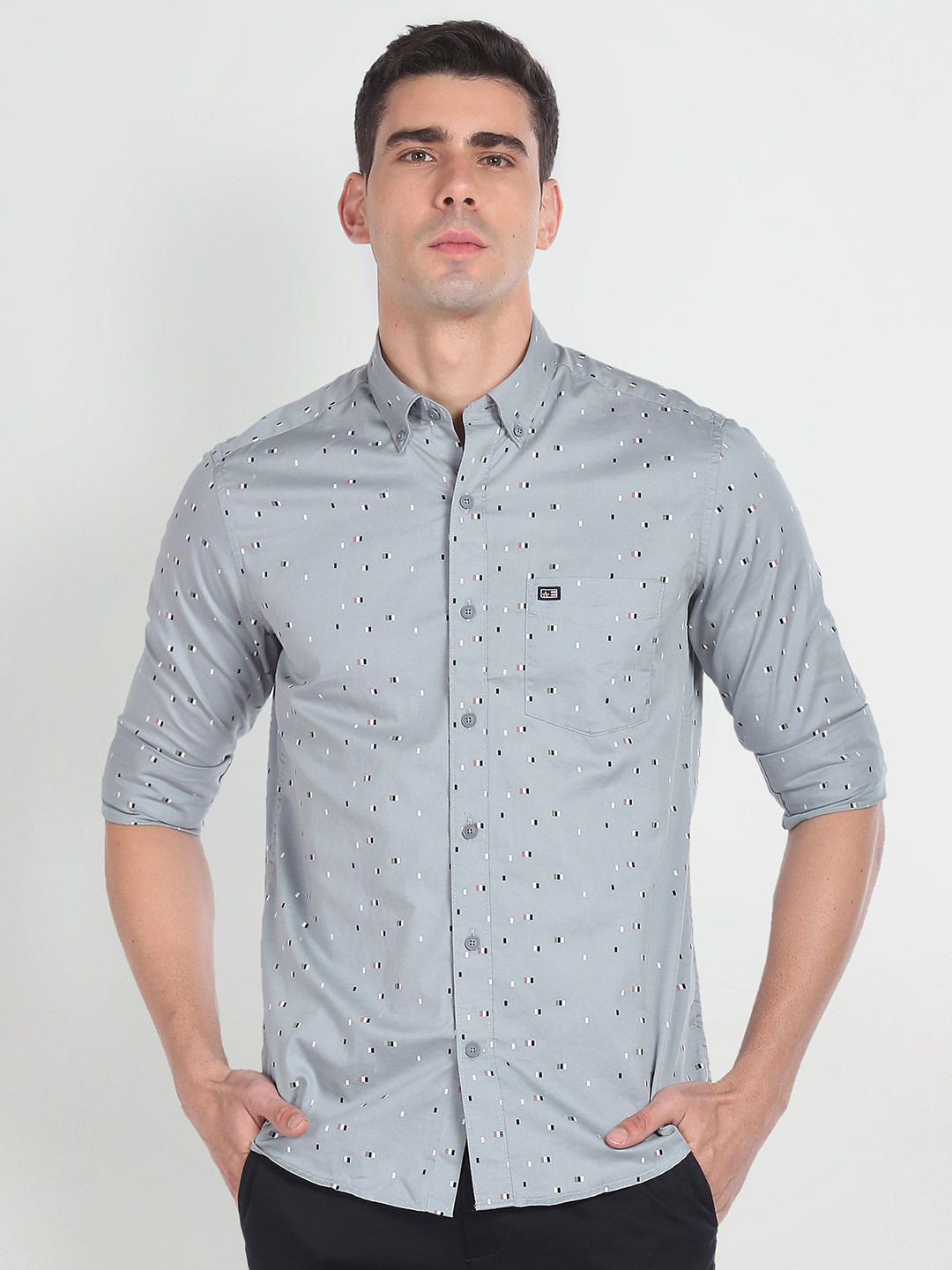 

Arrow Sport Slim Fit Micro Ditsy Printed Pure Cotton Casual Shirt, Grey