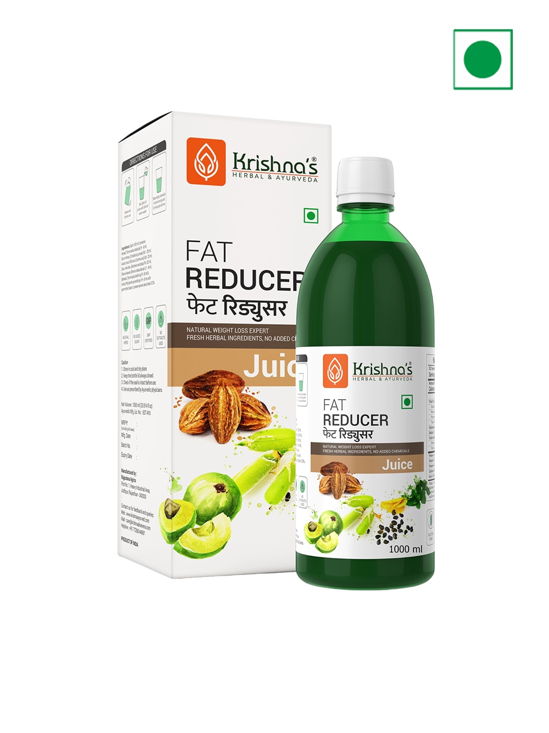 

Krishna's Herbal & Ayurveda Fat Reducer Juice - 1L, White