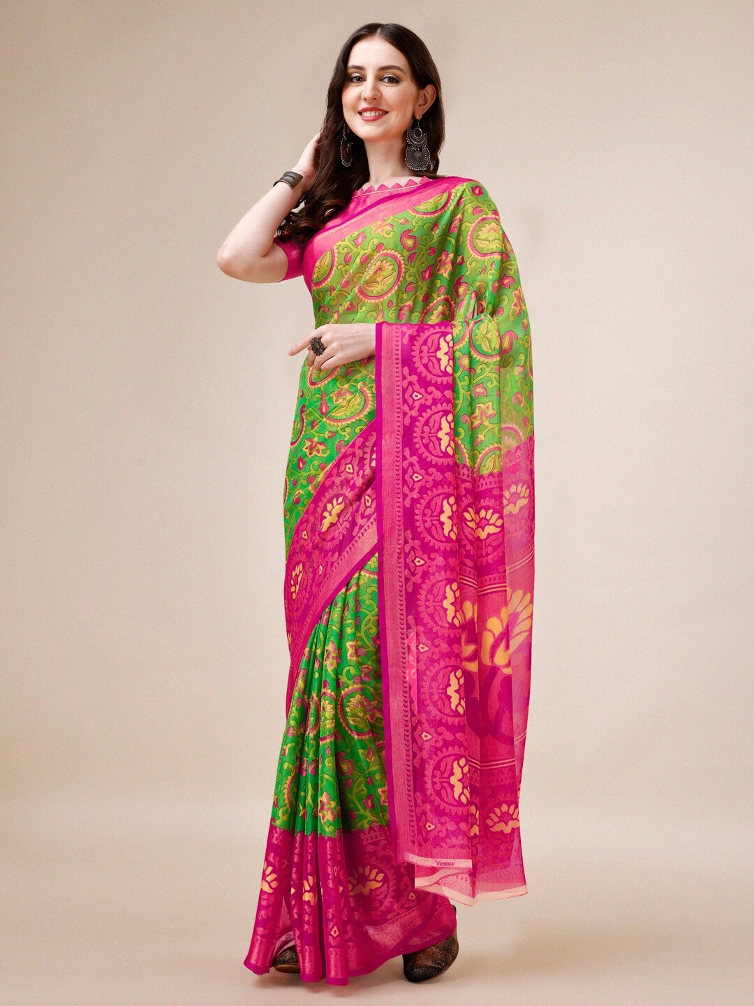 

Dori Floral Printed Pure Chiffon Saree, Green