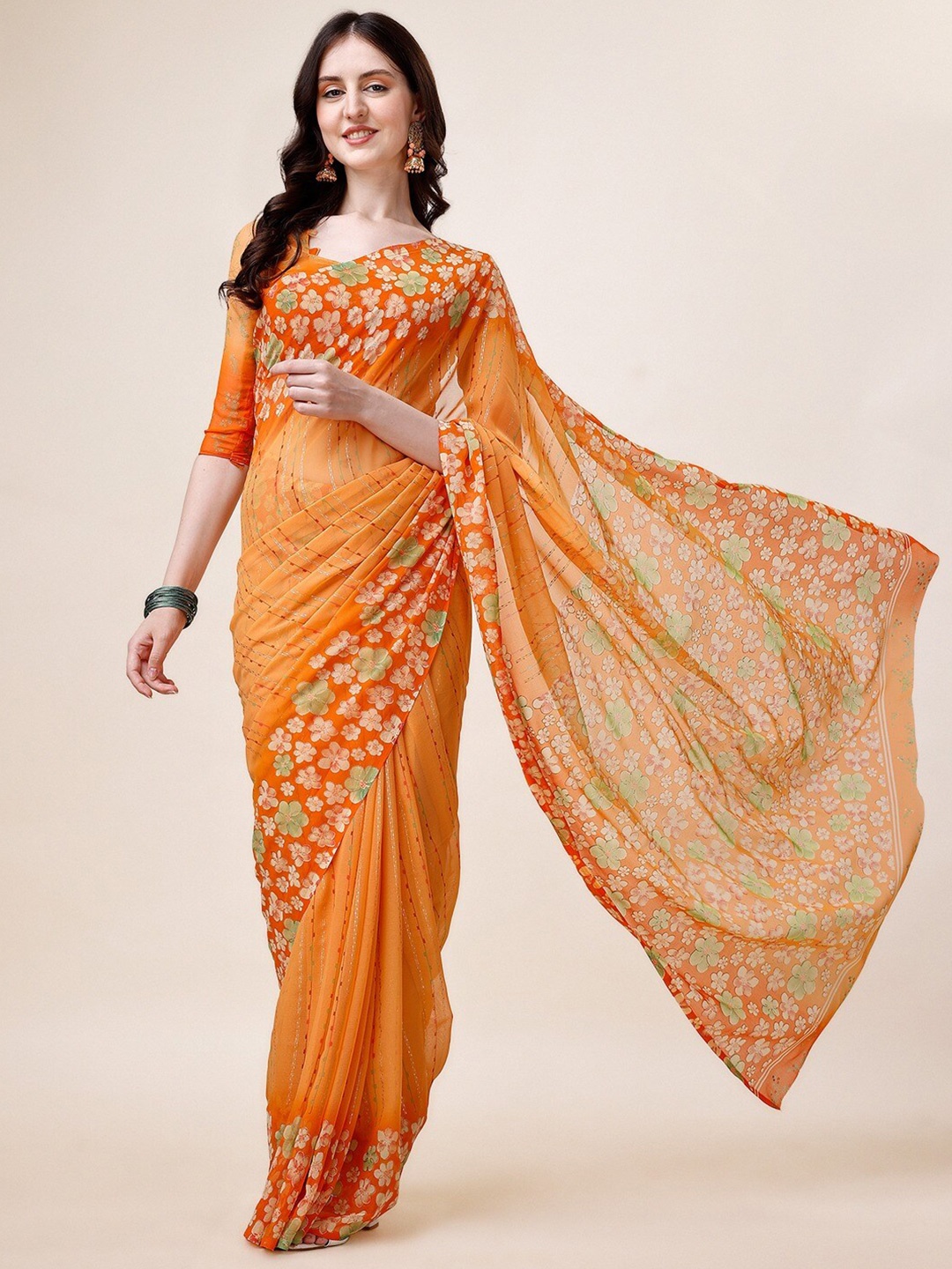 

Dori Striped Pure Chiffon Saree, Orange