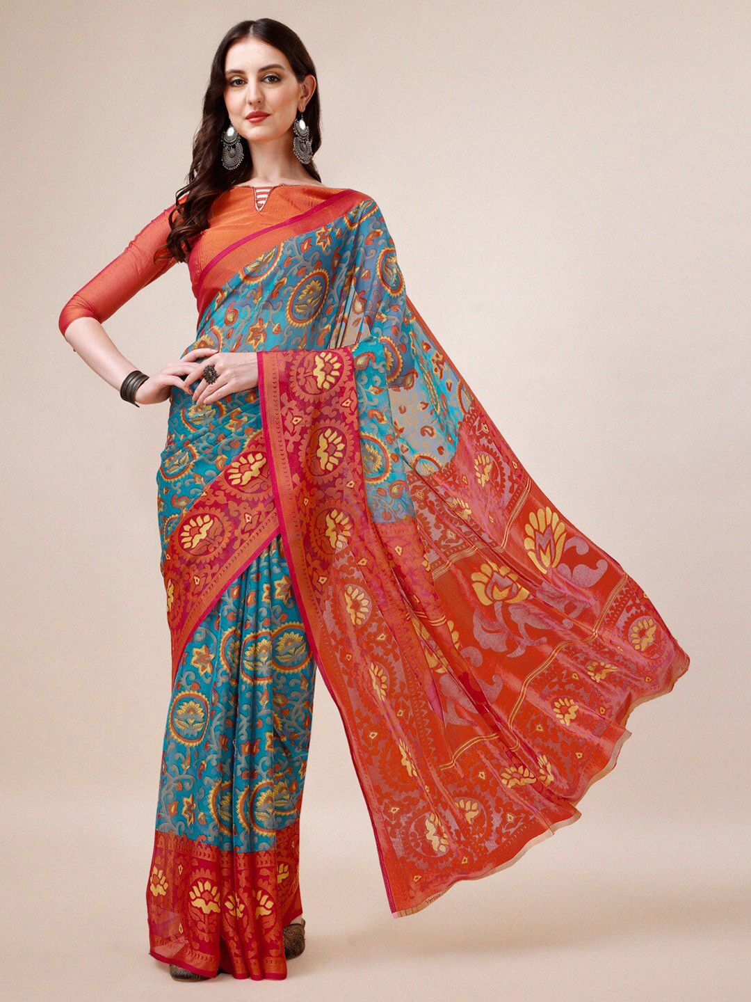 

Dori Floral Printed Saree, Blue
