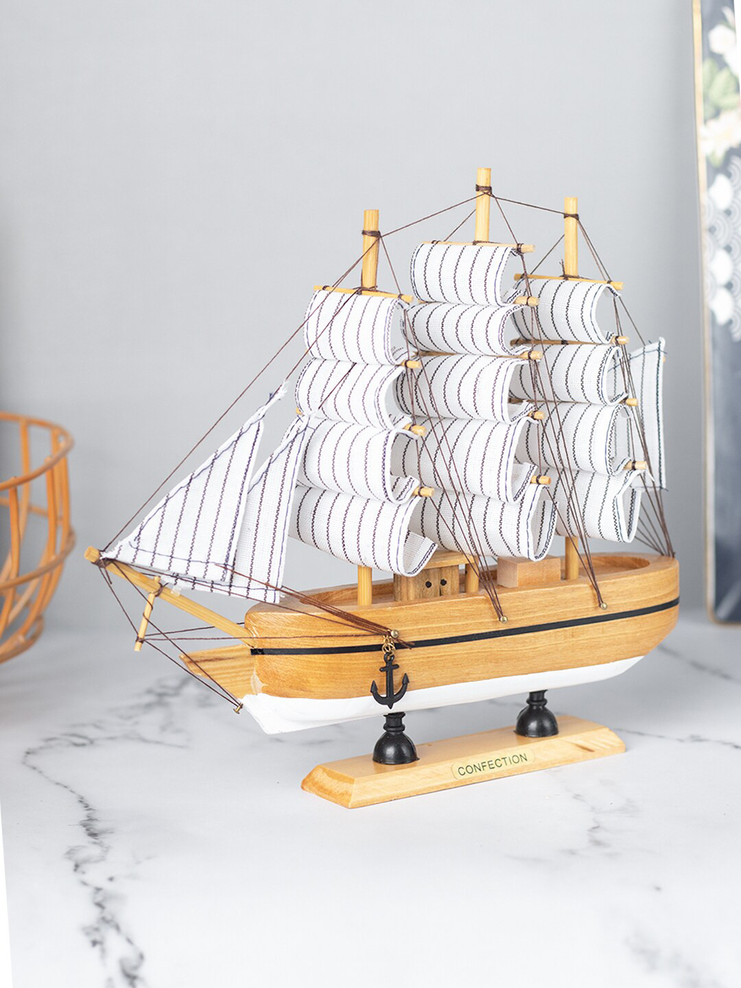 

MARKET99 Brown & White Marine Nautical Sailing Boat Ship Showpiece