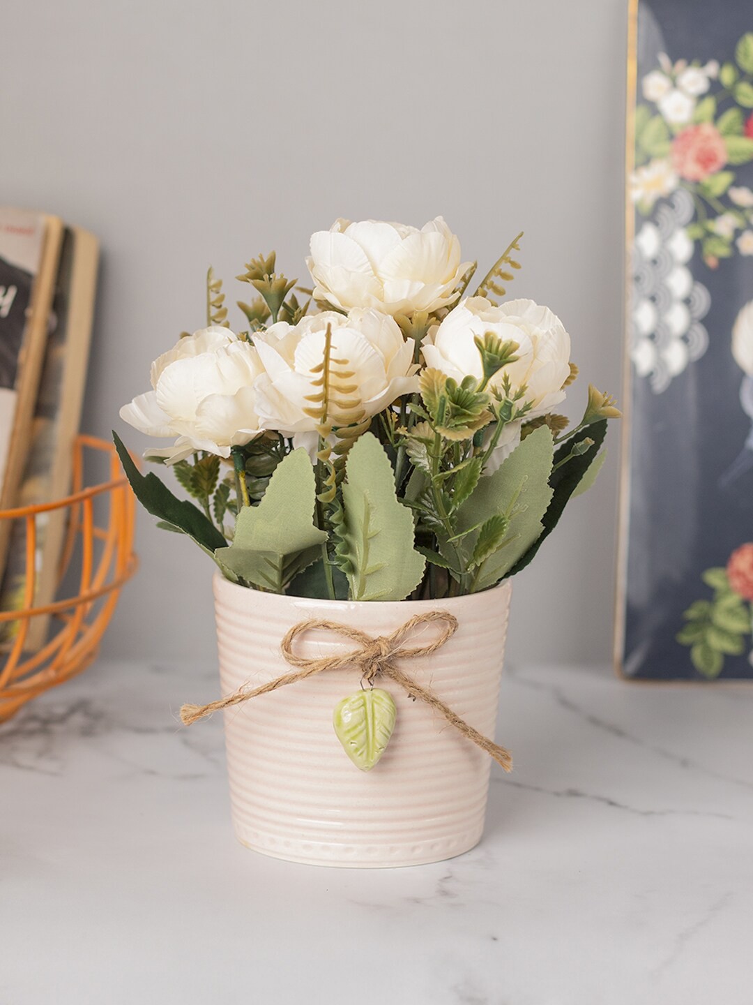 

MARKET99 Pink & White Artificial Flowers With Pot