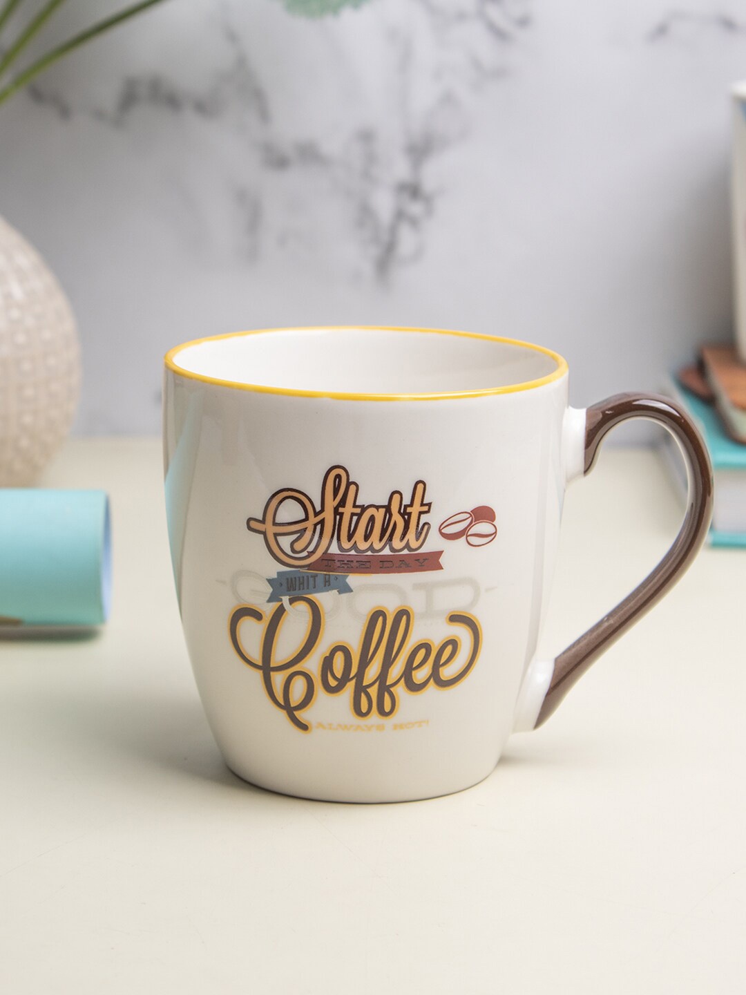 

MARKET99 White & Brown Printed Ceramic Glossy Mug 400ml