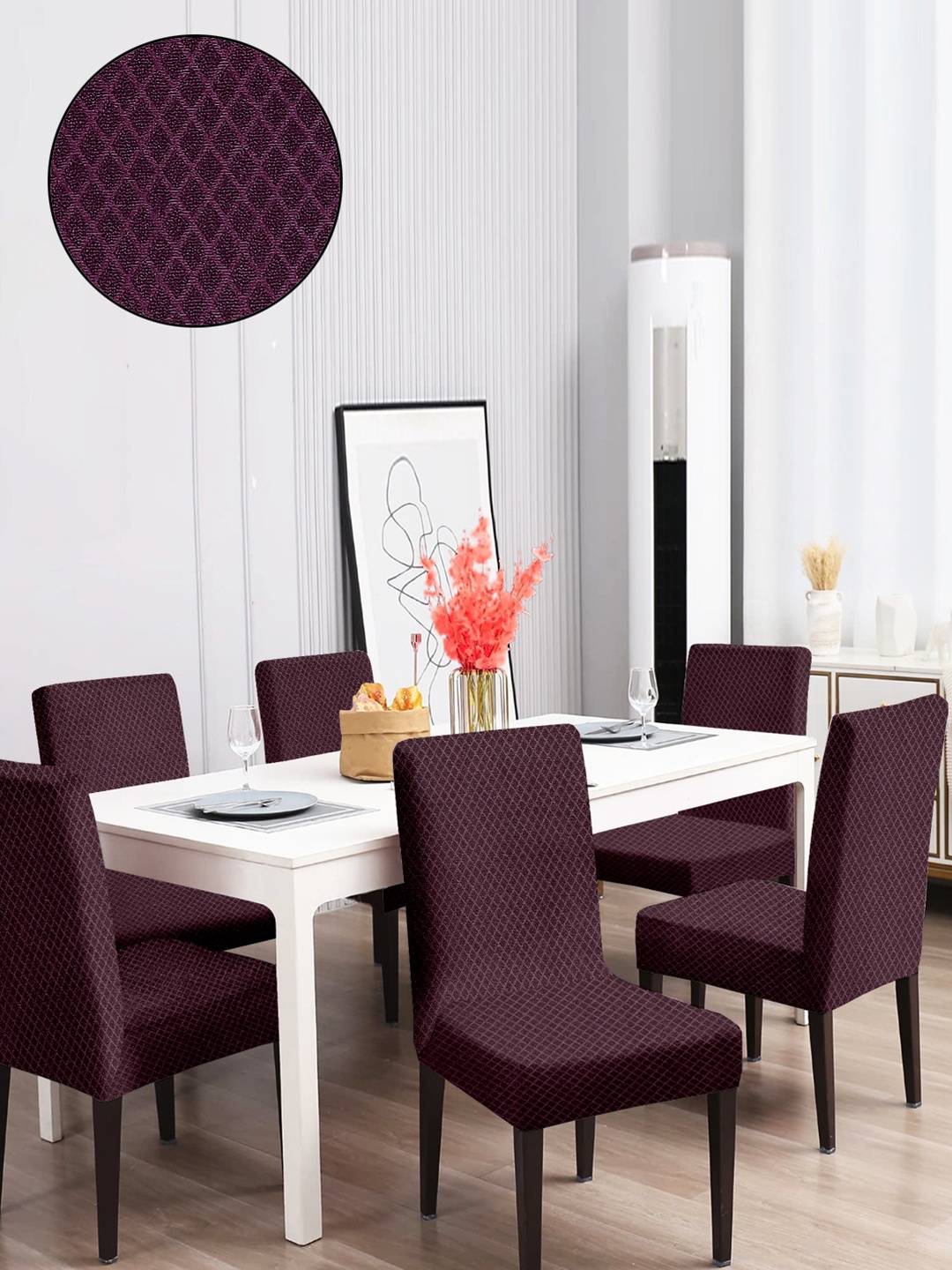 

Cortina Brown 6 Pieces Self Design Dining Chair Covers