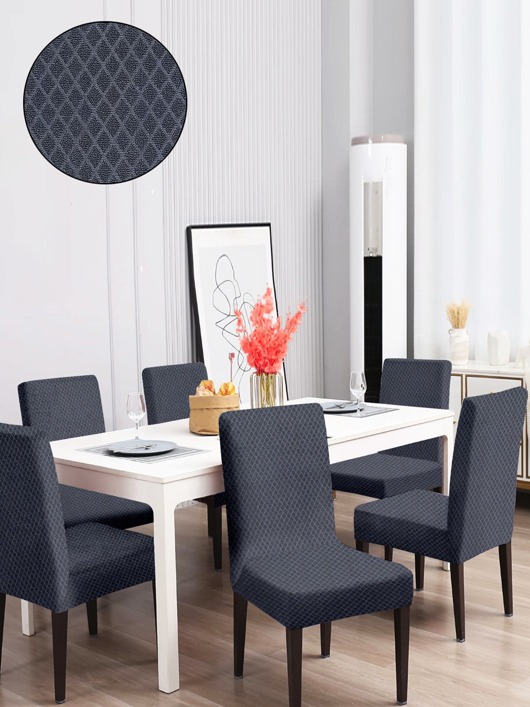 

Cortina Grey 6 Pieces Self Design Dining Chair Covers