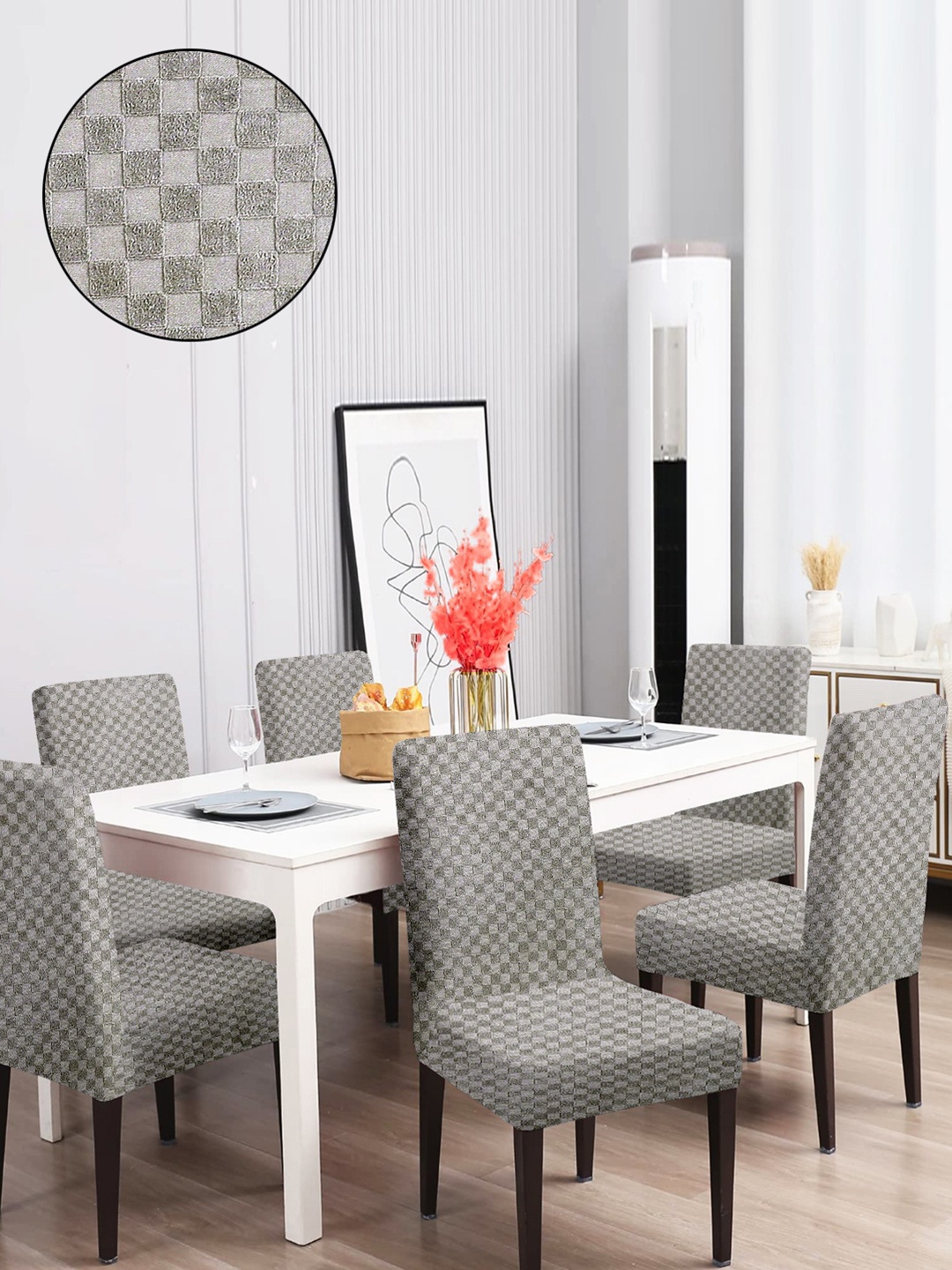 Cortina Set of 6 Jacquard Dining Chair Cover - Light Grey