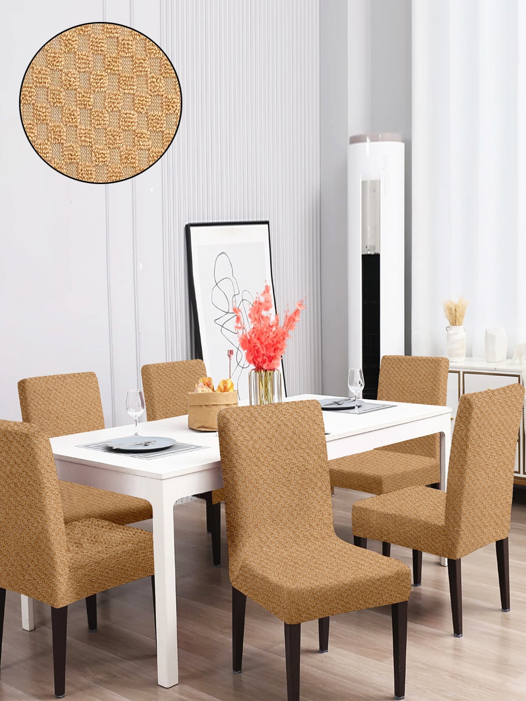 

Cortina Set of 6 Jacquard Dining Chair Cover - Beige