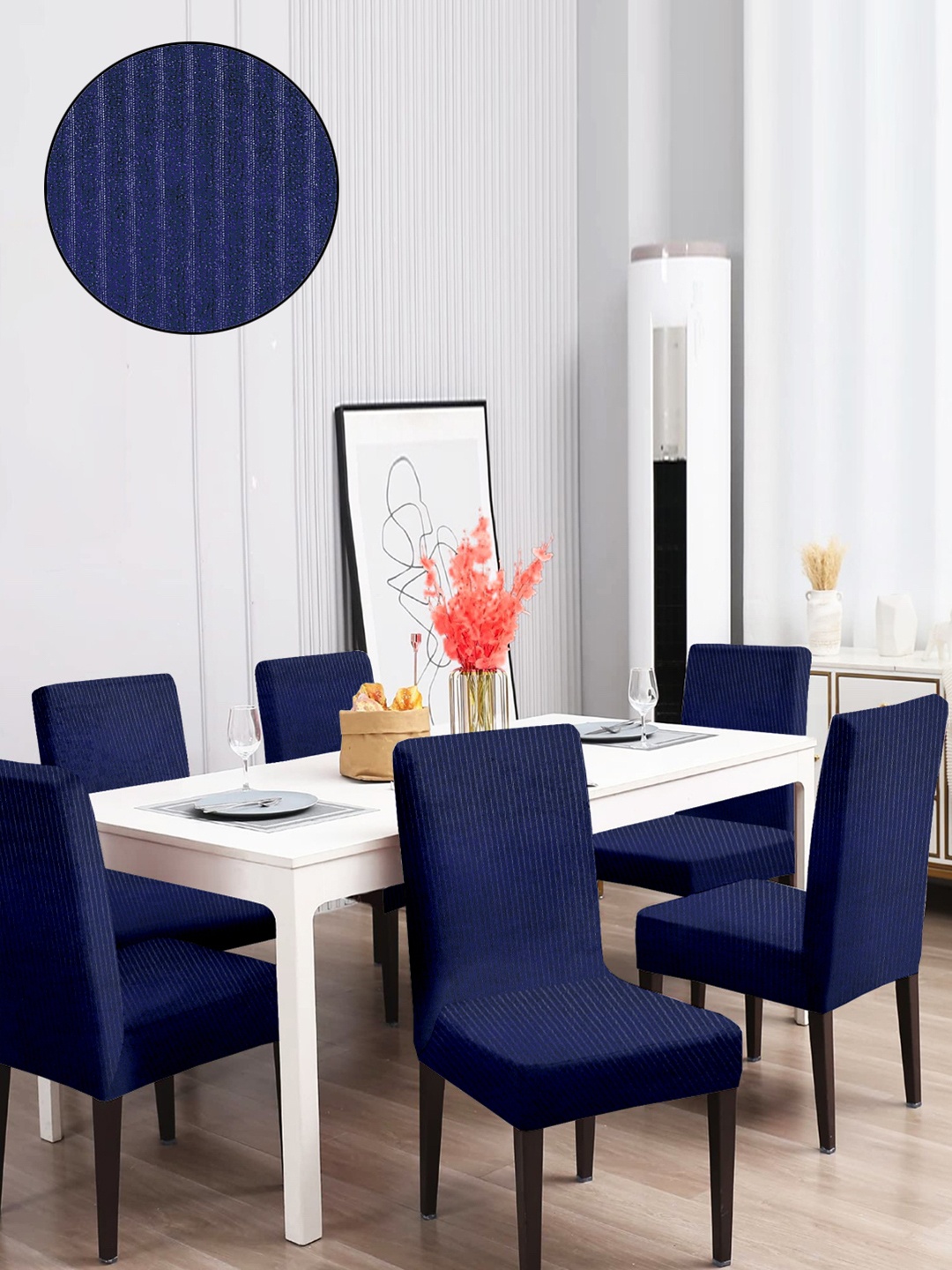 

Cortina Set of 6 Jacquard Dining Chair Cover - Navy Blue