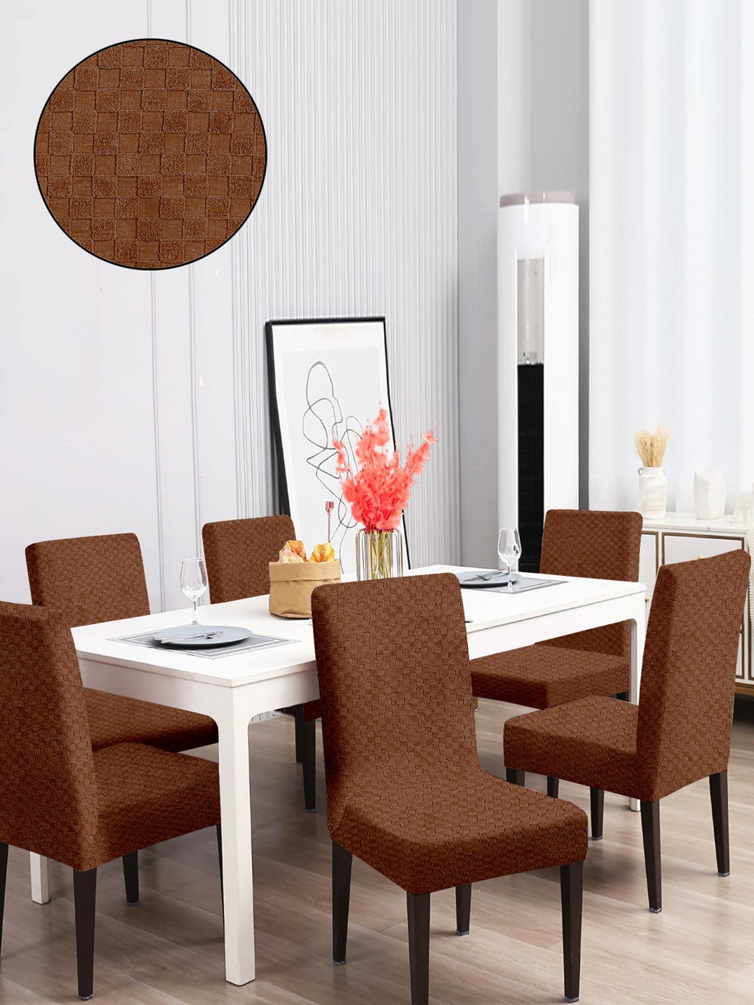 

Cortina Set of 6 Jacquard Dining Chair Cover - Brown