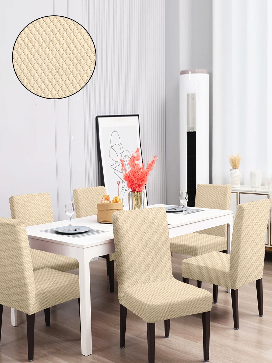 

Cortina Set of 6 Jacquard Dining Chair Cover - Cream