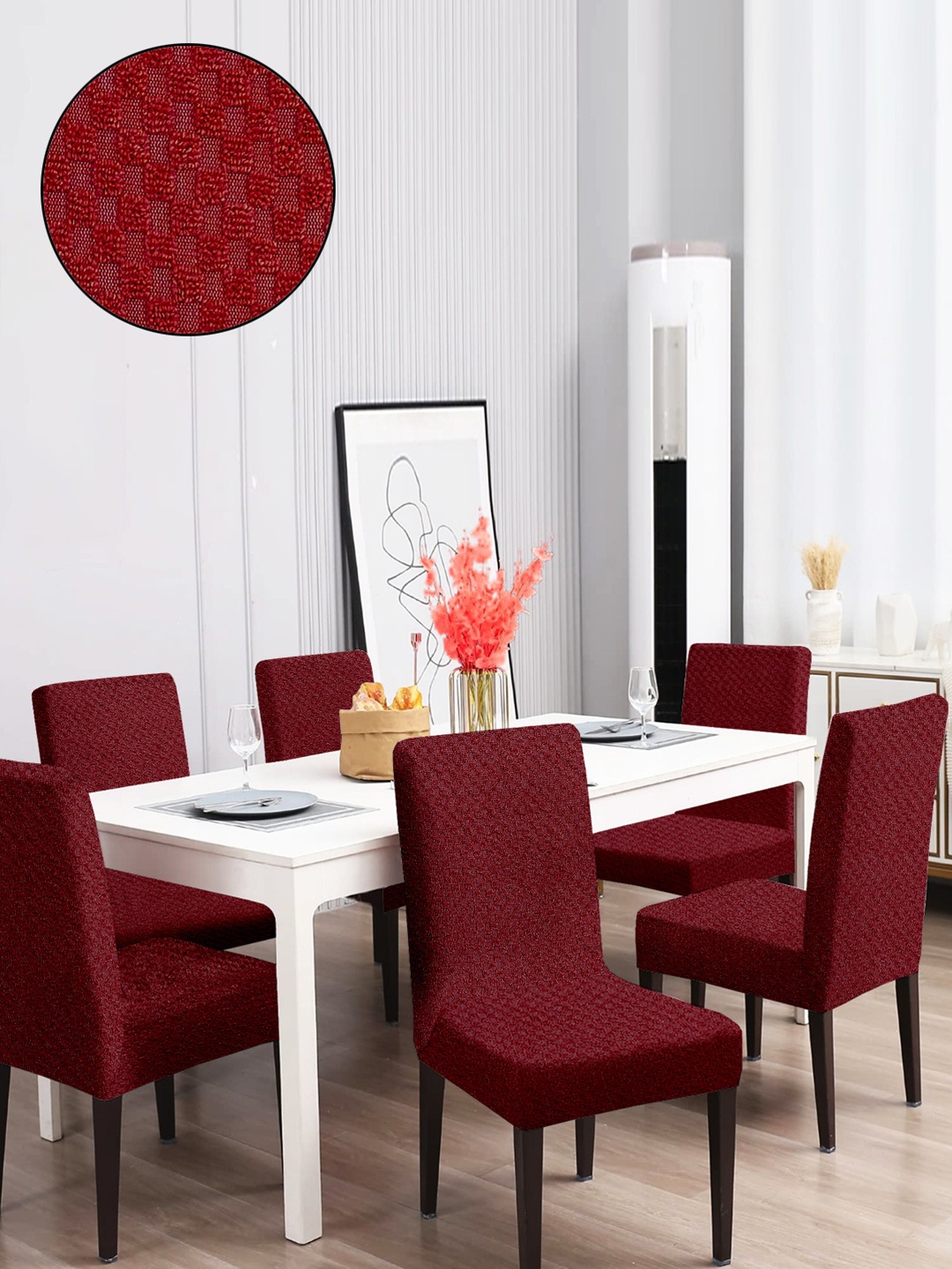 

Cortina Maroon 6 Pieces Jacquard Chair Cover