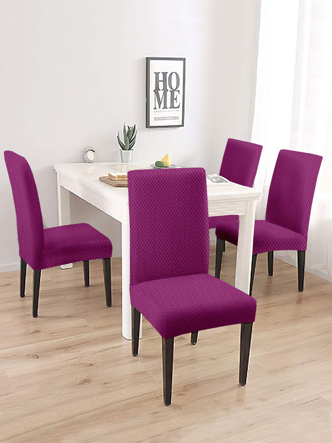 

Cortina Magenta 4 Pieces Checked Jaquard Super Stretchy Chair Covers