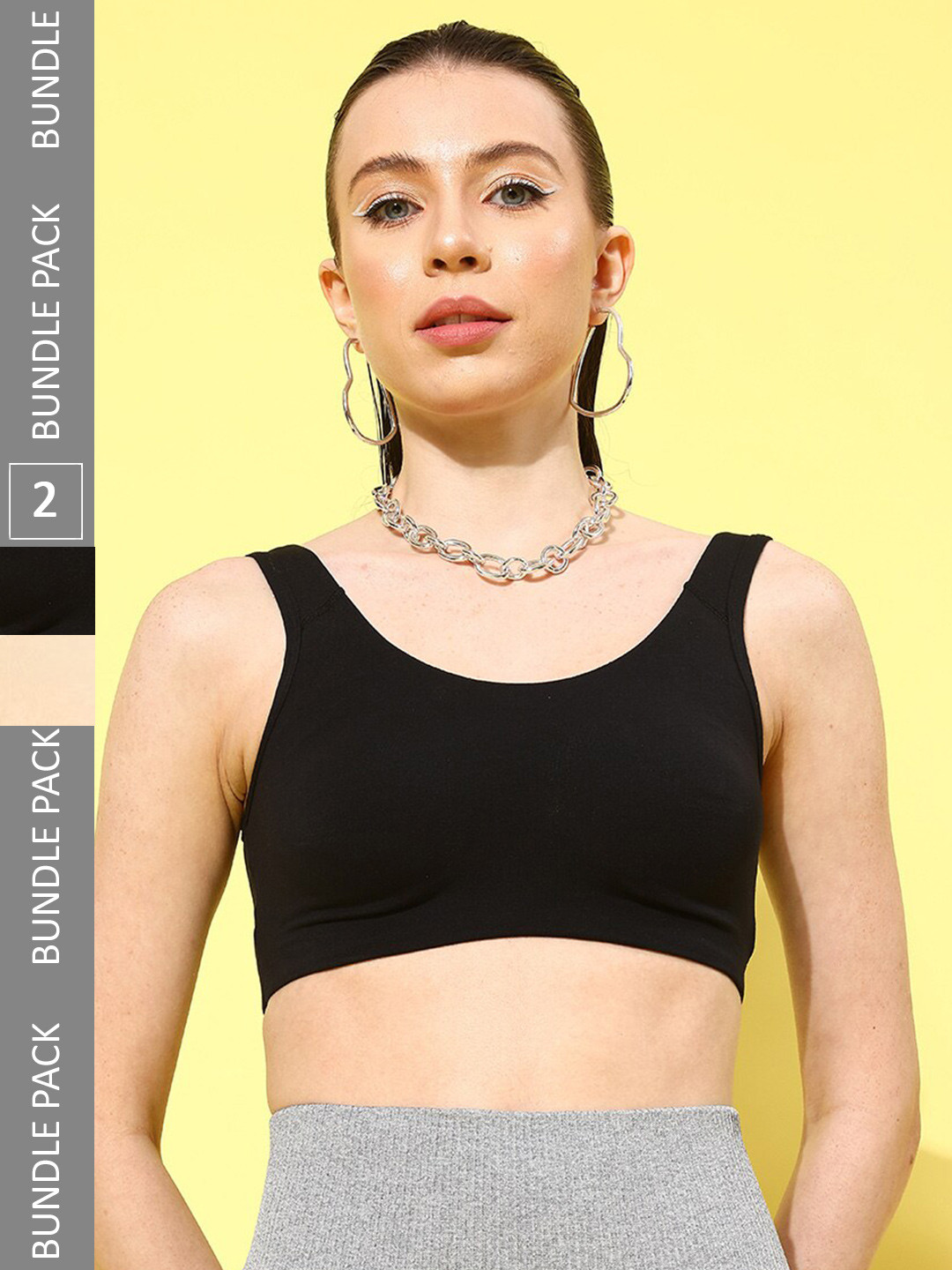 

Leading Lady Pack Of 2 Full Coverage Non Padded Workout Bras With All Day Comfort, Black