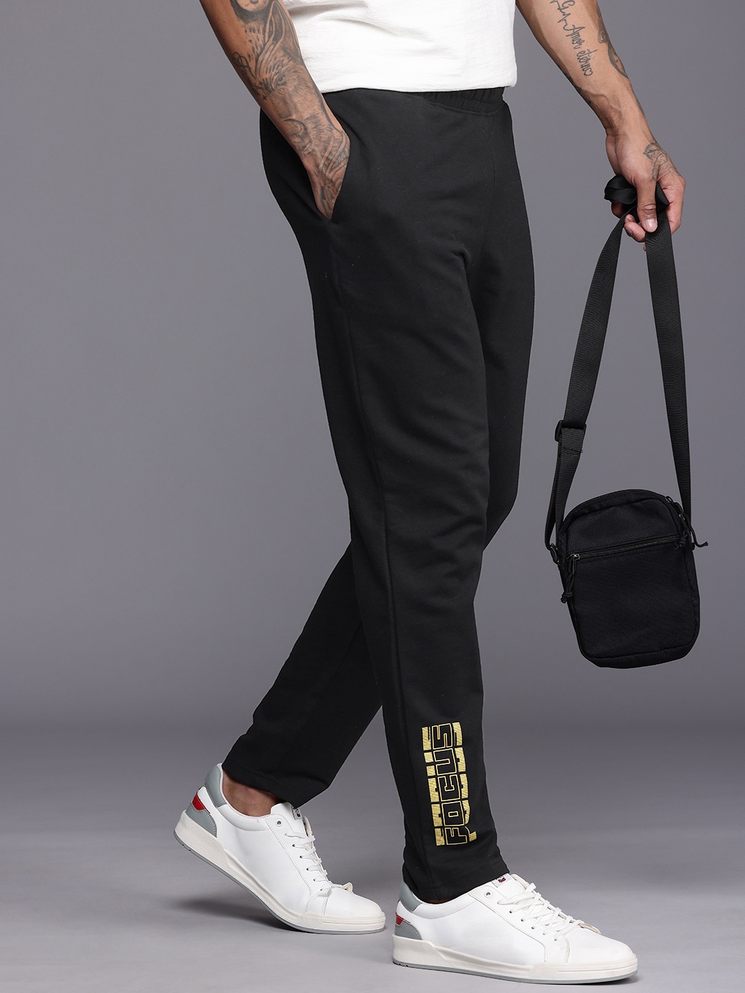 HRX by Hrithik Roshan Men Typography Printed Regular Fit Track Pants, Black
