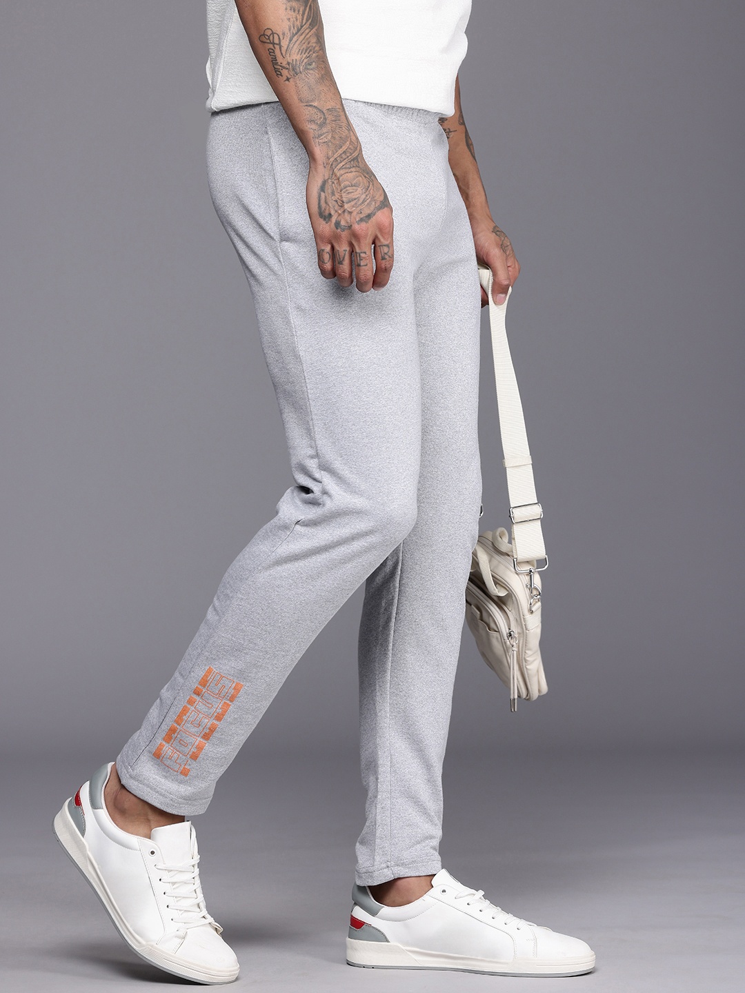 

HRX by Hrithik Roshan Men Typography Printed Regular Fit Track Pants, Grey melange