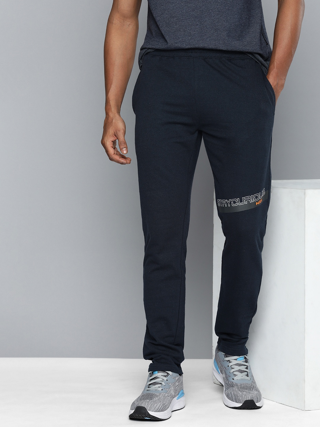 

HRX by Hrithik Roshan Men Typography Printed Regular Fit Track Pants, Navy blue