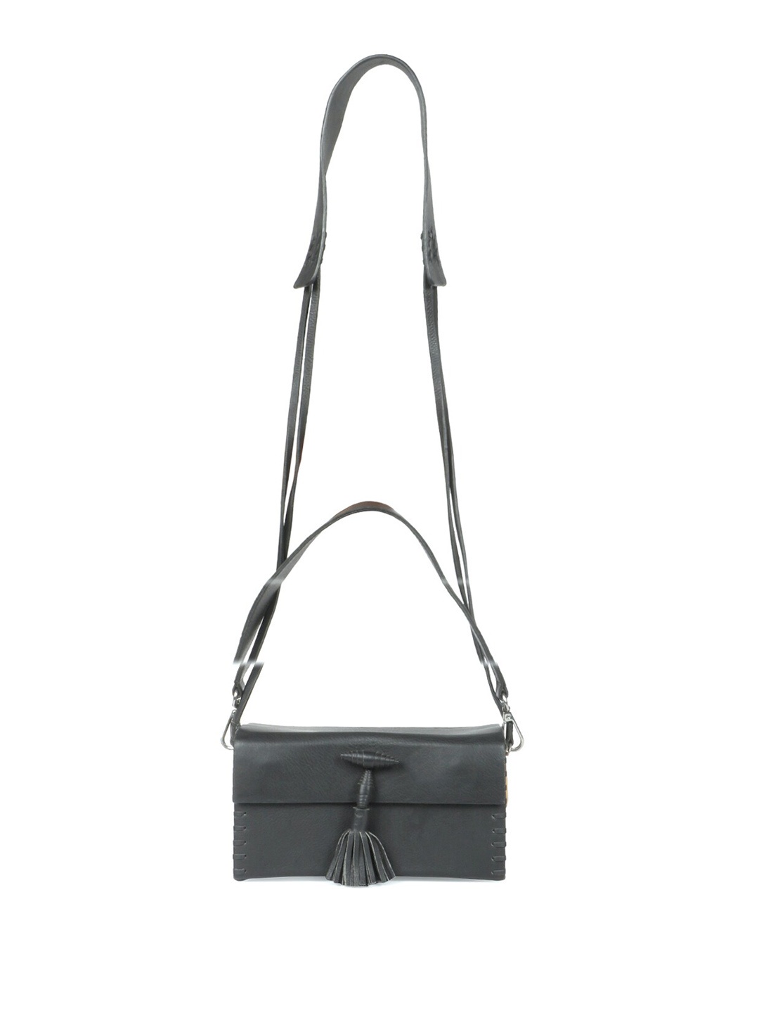 

Favore Tasselled Leather Structured Sling Bag, Black