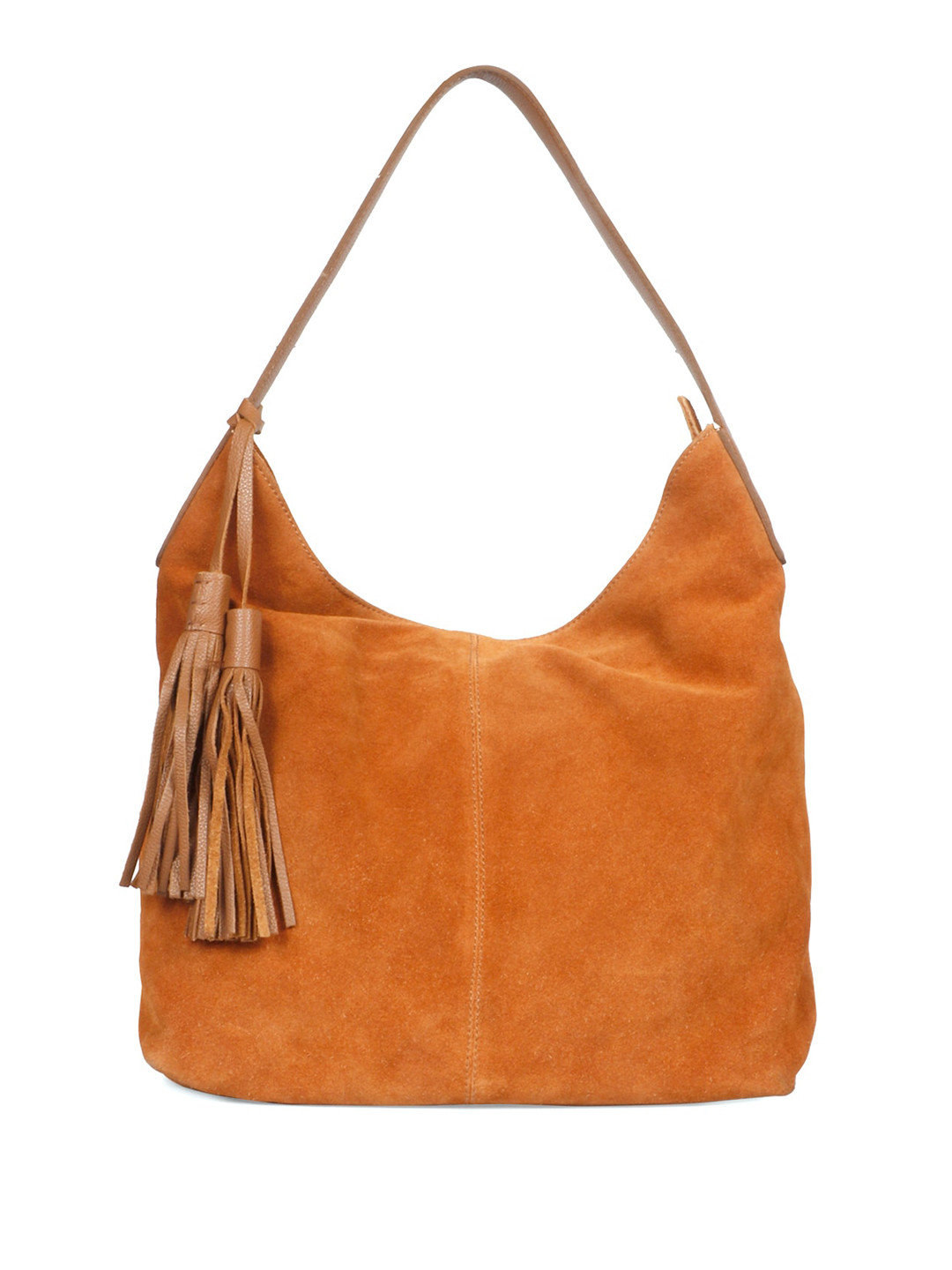 

Favore Leather Structured Hobo Bag with Tasselled, Tan