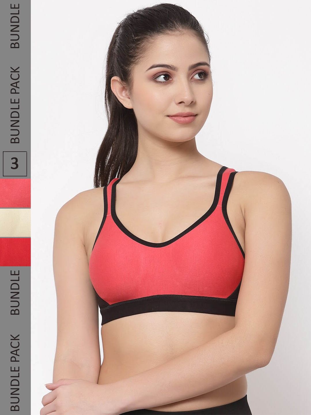

College Girl Pack Of 3 Seamless Super Support Full Coverage Workout Bra With Side Shaper, Peach