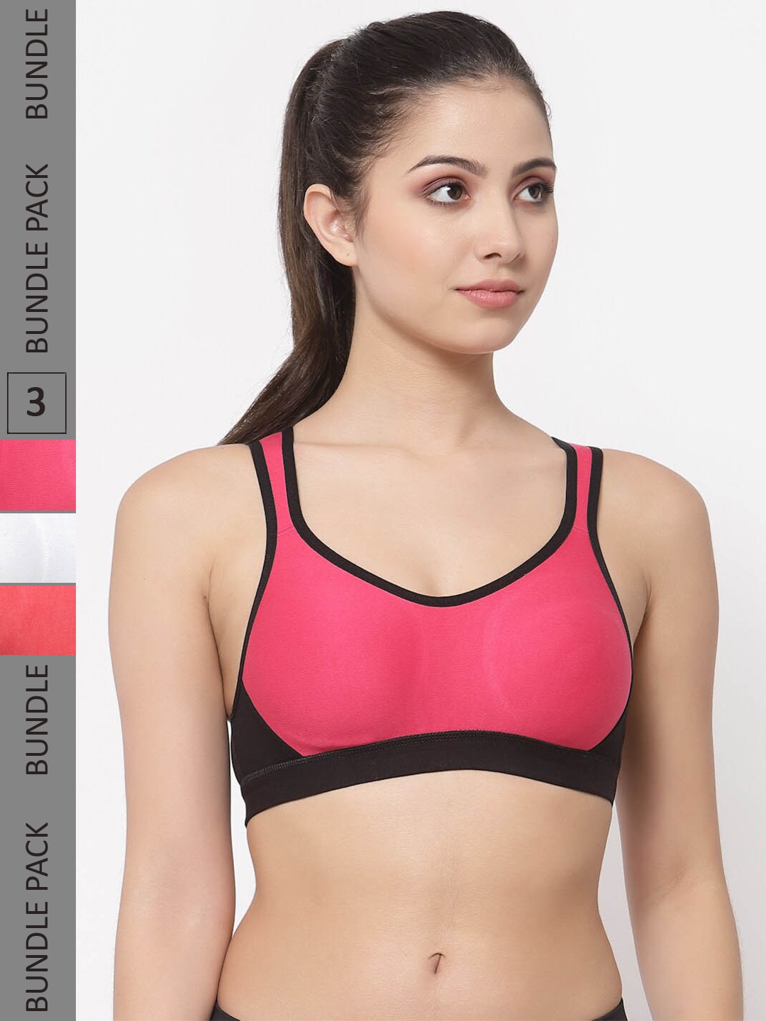 

College Girl Pack Of 3 Full Coverage Seamless Racerback T-Shirt Bra With Side Shaper, White