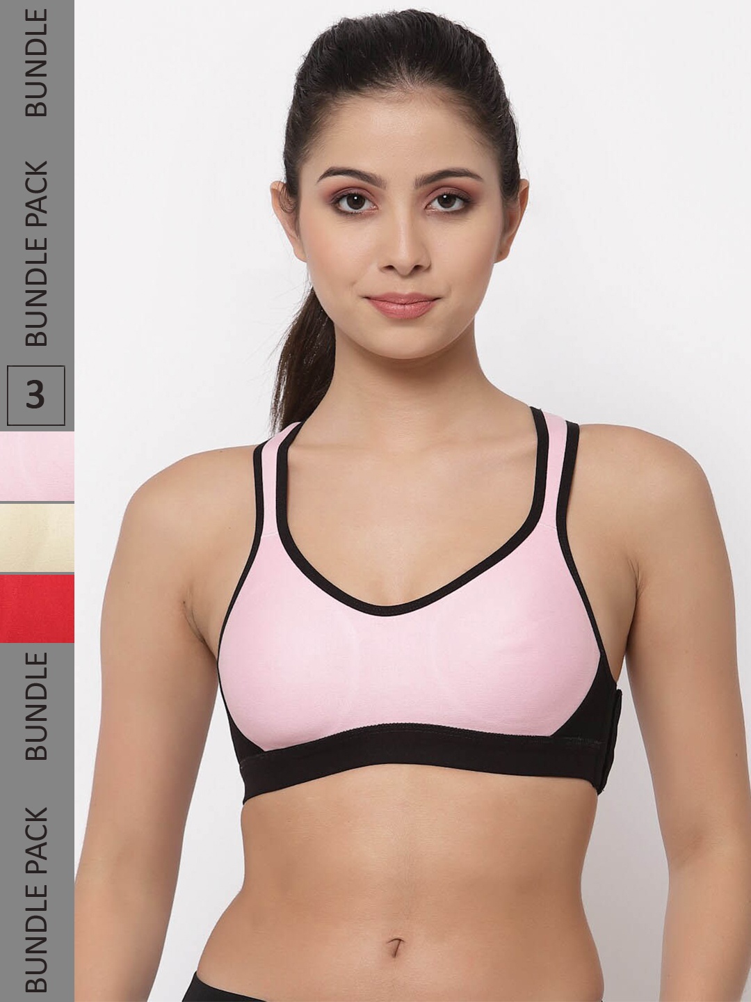 

College Girl Pack Of 3 Full Coverage Seamless Racerback T-Shirt Bra With Side Shaper, Red